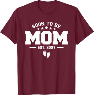 Soon to Be Mom Est. 2027 Women Pregnancy Promoted to Mommy T-Shirt - T-Shirt | Maroon