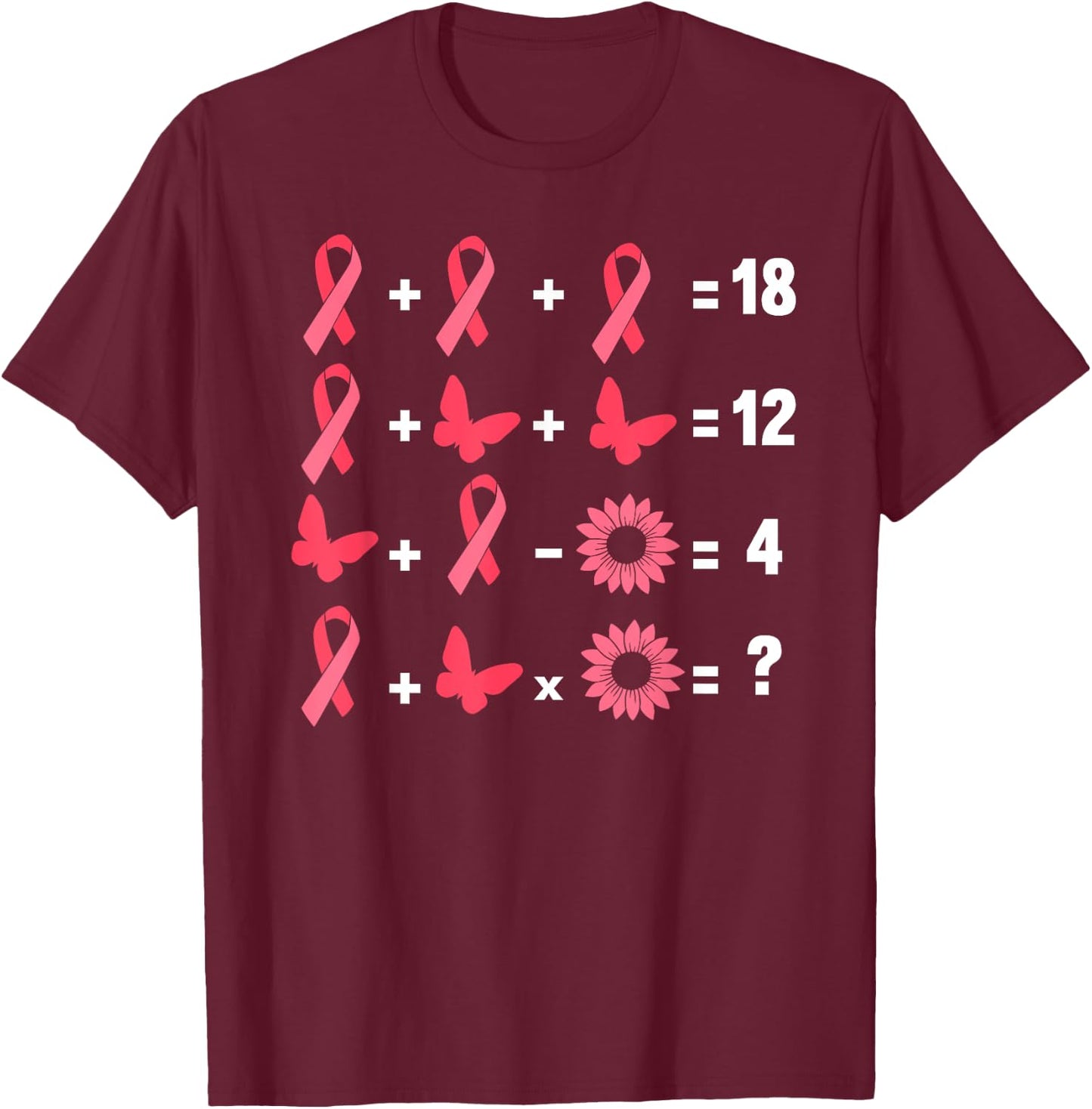 Math Equation Breast Cancer Awareness Teacher Pink Ribbon Men Women Girls Kids T-Shirt - T-Shirt | Maroon