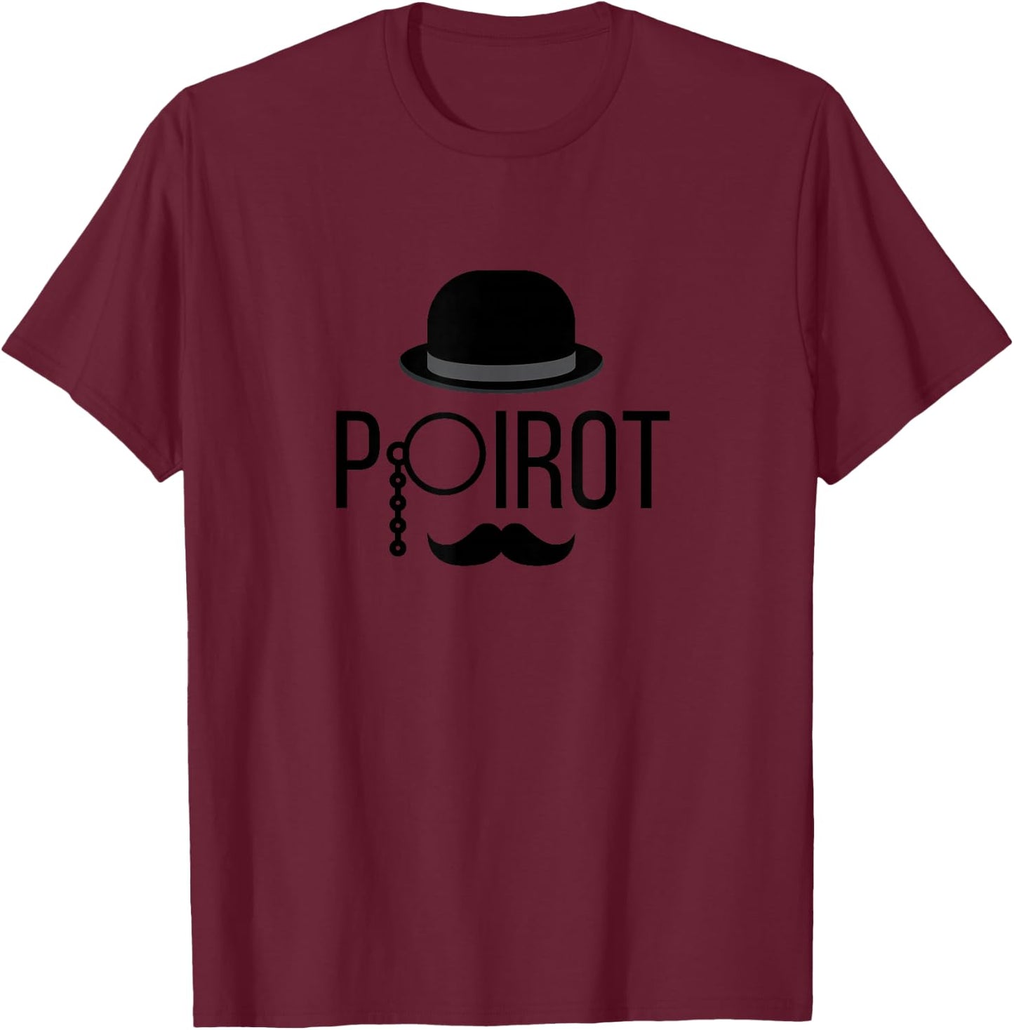 Poirot HAT Mustache Monocle T-Shirt - T-Shirt | Maroon