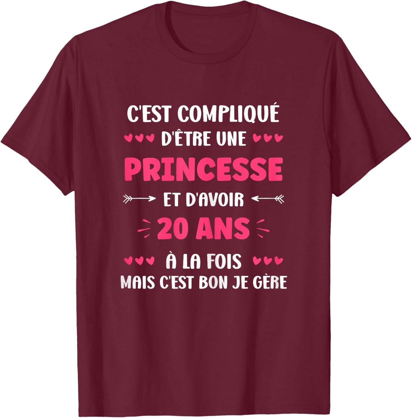 Girl 20 Years Teen Princess Birthday Humor 20 Years , Black T-Shirt - T-Shirt | Maroon