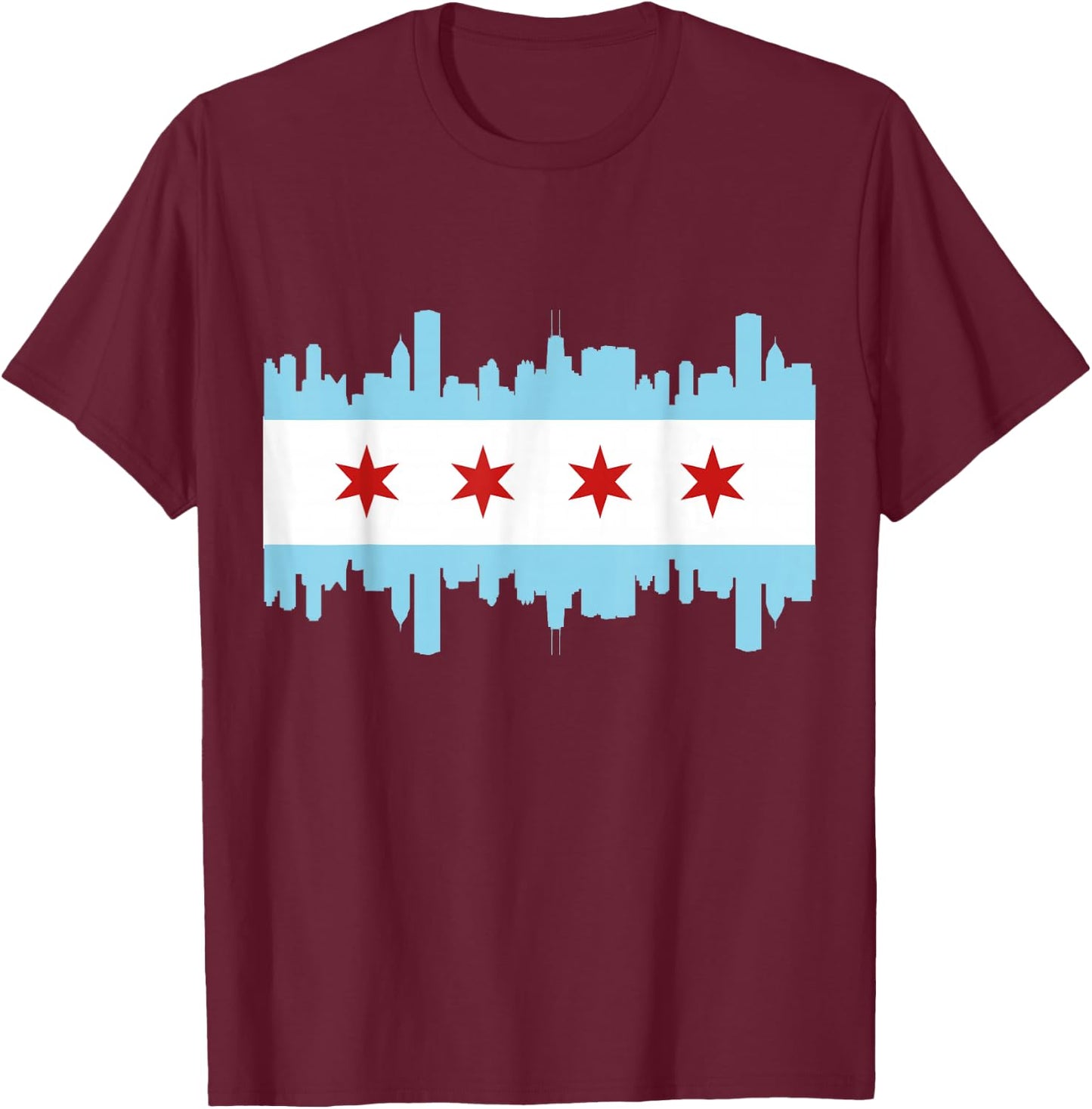 Chicago Flag Skyline Pride Illinois Vintage T-Shirt - T-Shirt | Maroon