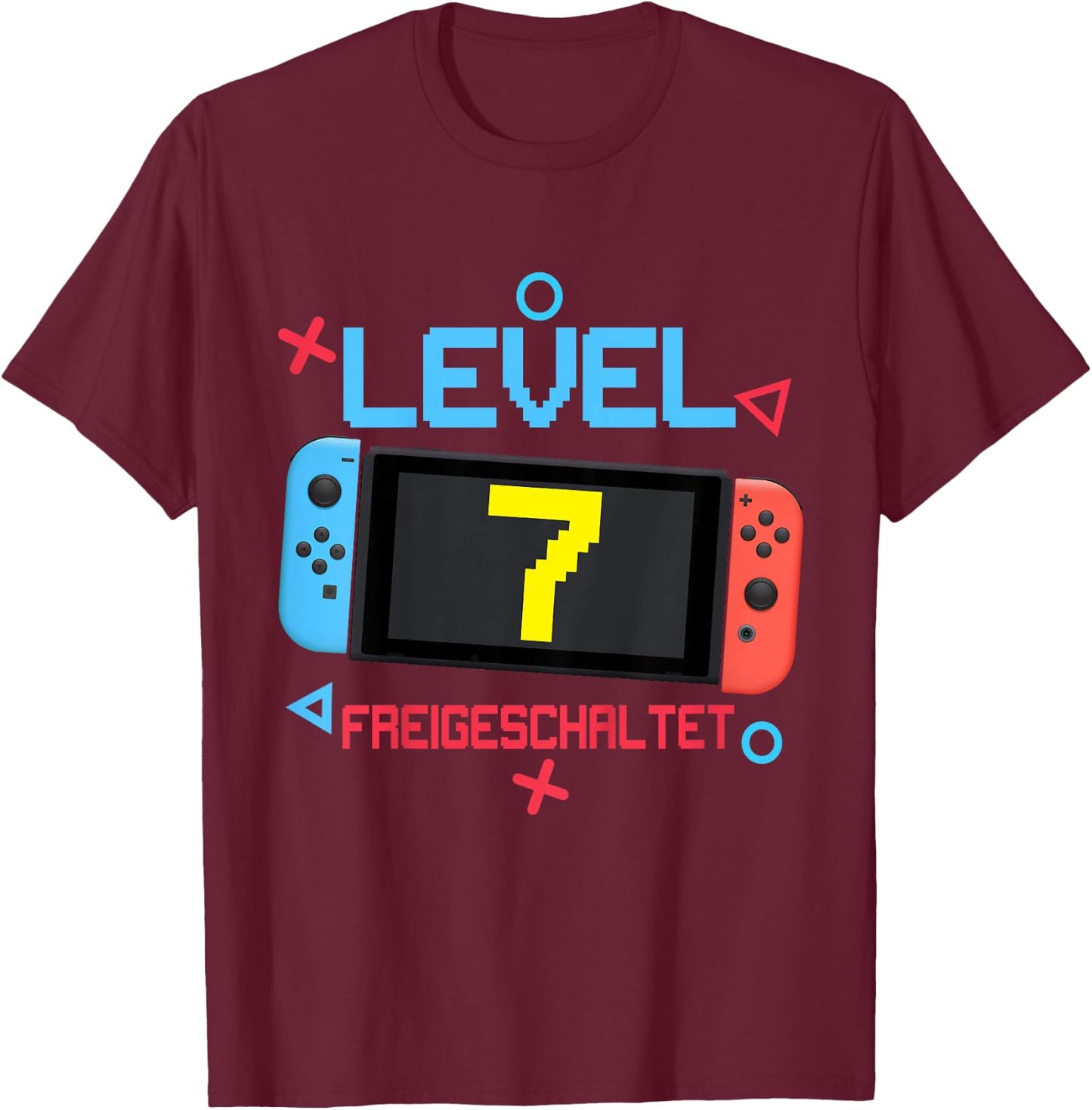 Kids 7th Birthday Boy 7 Years Old Level 7 Unlocked T-Shirt - T-Shirt | Maroon