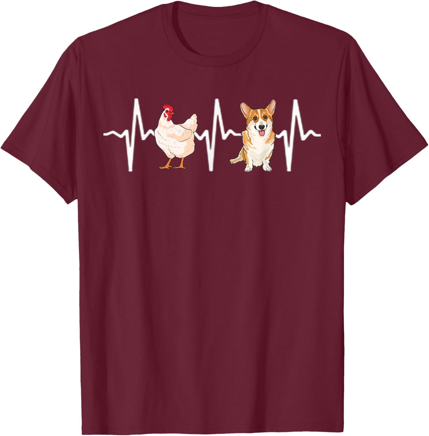 Hen Chicken Pembroke Welsh Corgi Heartbeat Dog Lover T-Shirt - T-Shirt | Maroon