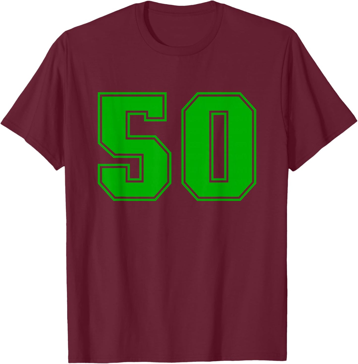 Number #50 Green Sports Fan Jersey Number T-Shirt - T-Shirt | Maroon