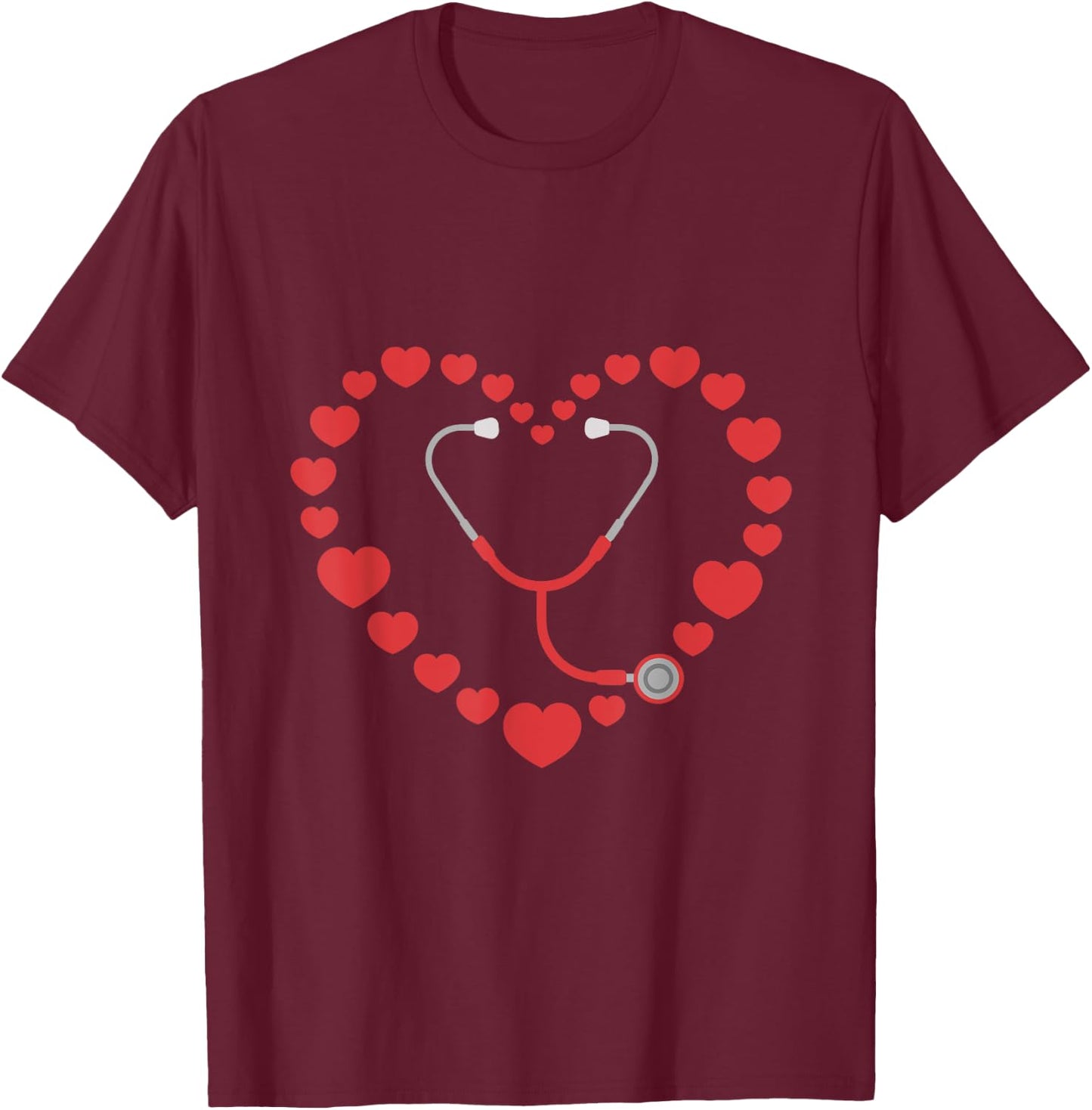 Nurse Stethoscope Heart Valentines Day Nursing T-Shirt - T-Shirt | Maroon