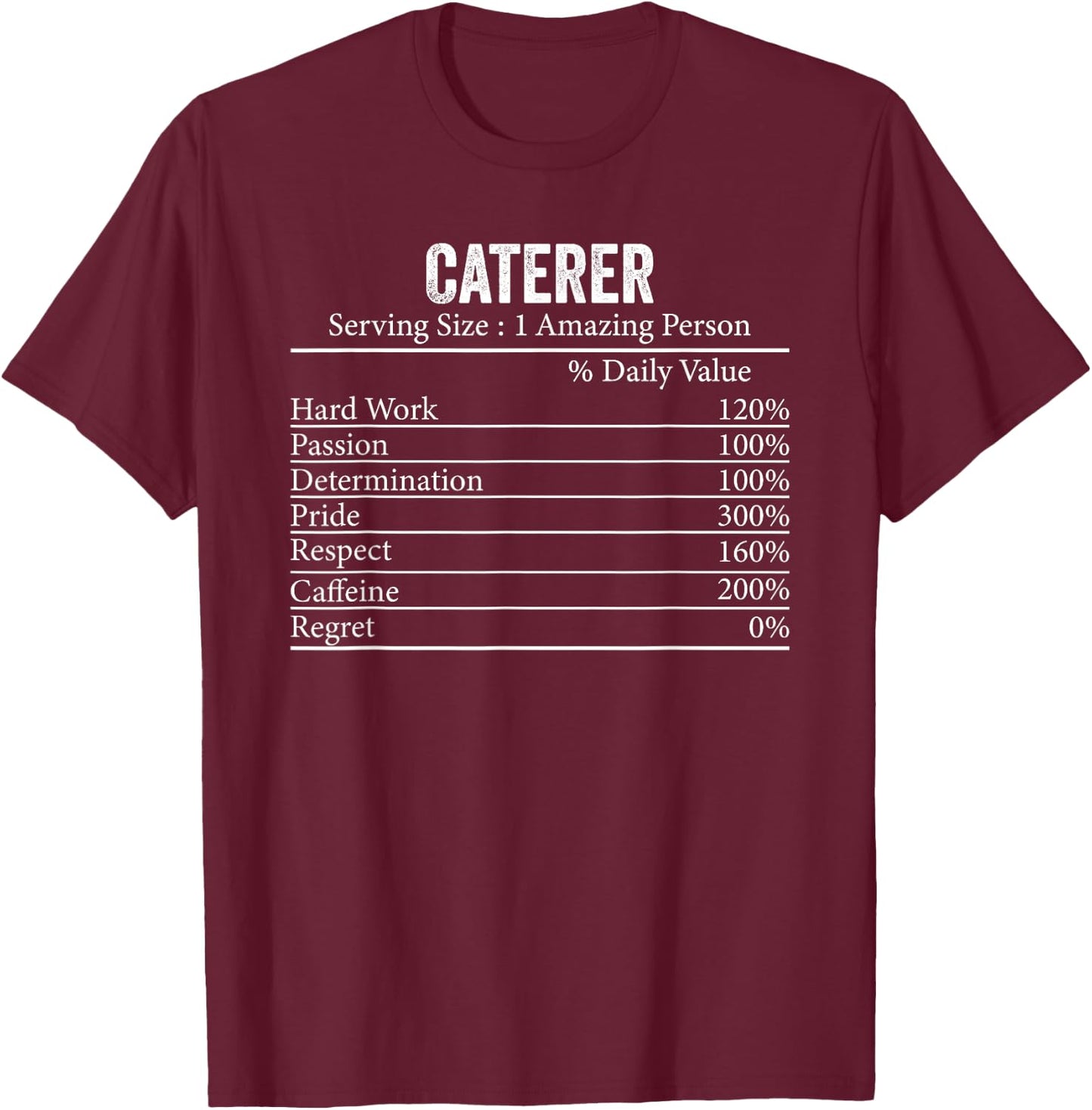 Funny Caterer Nutrition Facts Information Men Women Caterer T-Shirt - T-Shirt | Maroon