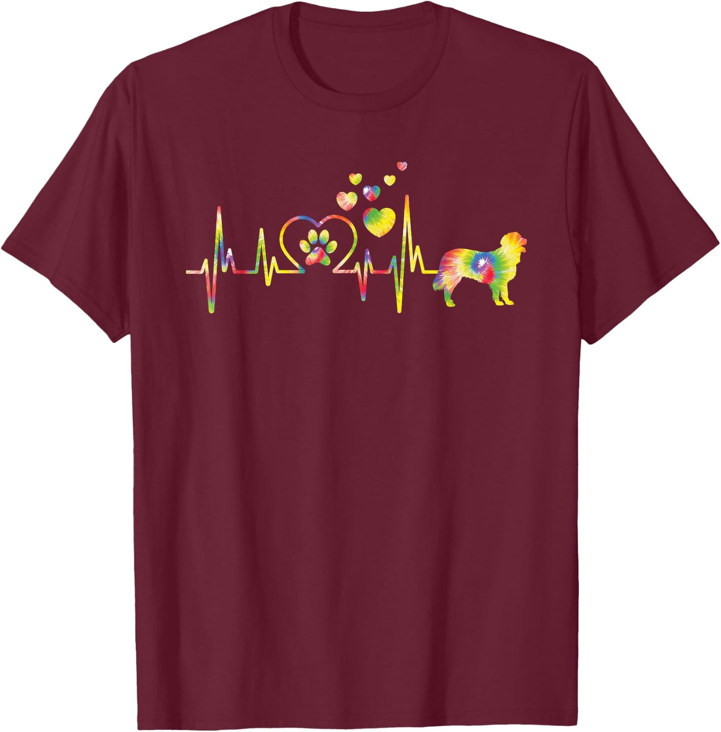 Golden Retriever Tie Dye Heartbeat - Dog Lover Puppy Owner T-Shirt - T-Shirt | Maroon