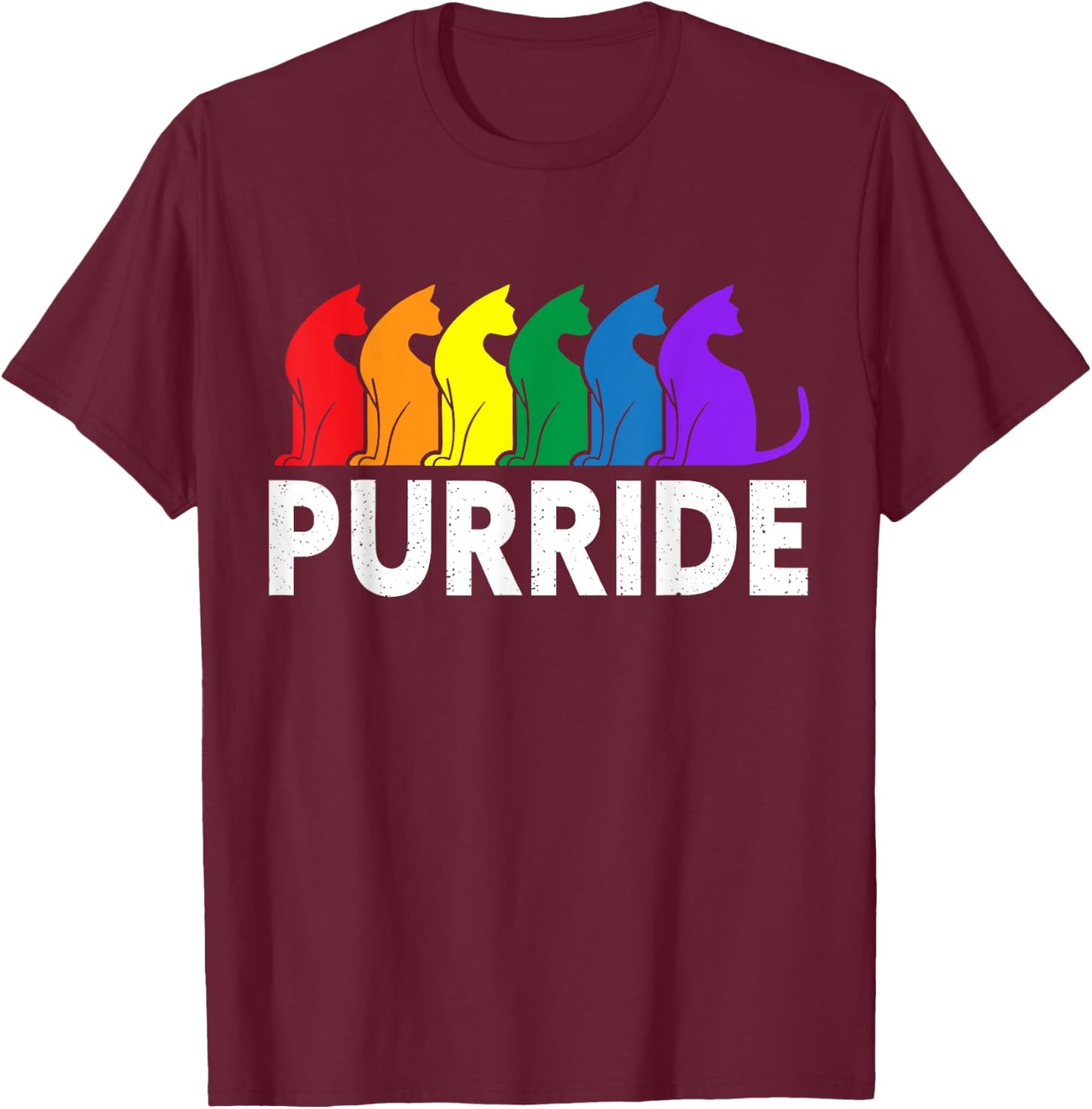 Purride Cat Lover Pride Month Gay Rights Rainbow Cat T-Shirt - T-Shirt | Maroon