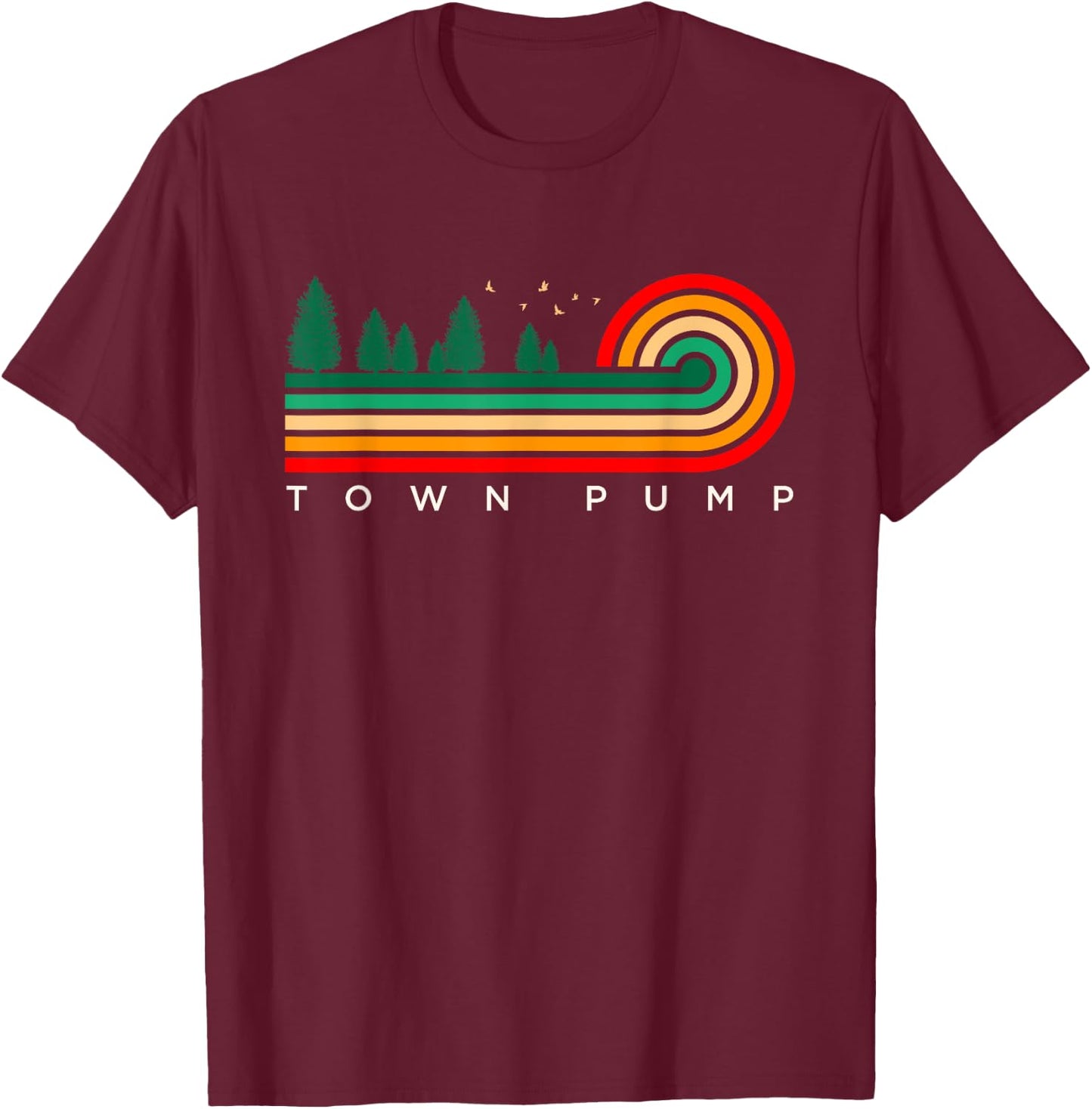 Evergreen Vintage Stripes Town Pump, New York T-Shirt - T-Shirt | Maroon