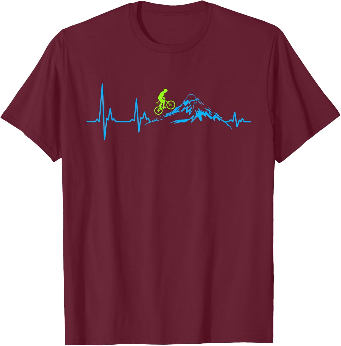 Mountain Bike Heartbeat Heart Rate Mountain MTB , black T-Shirt - T-Shirt | Maroon