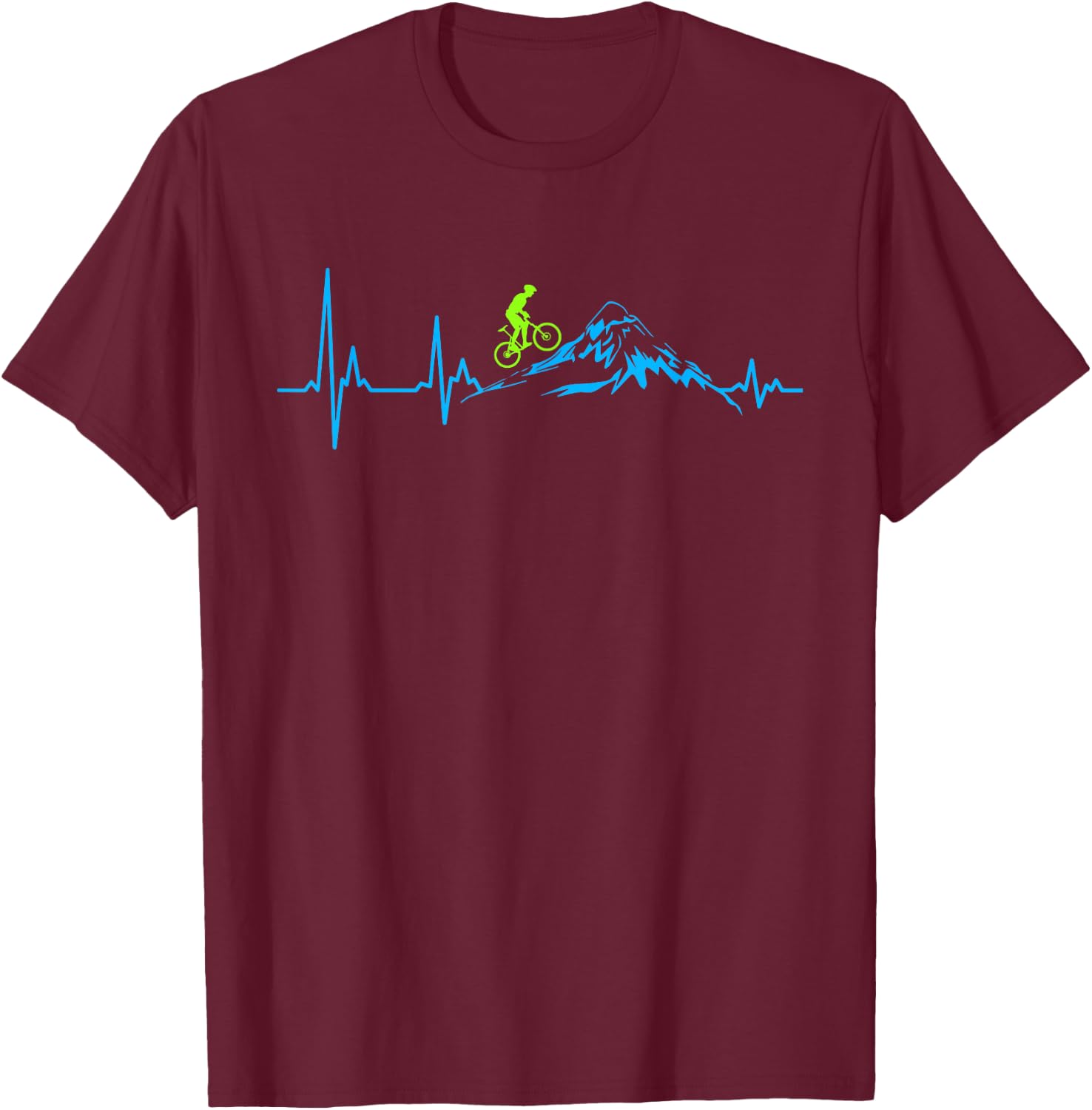 Mountain Bike Heartbeat Heart Rate Mountain MTB , black T-Shirt - T-Shirt | Maroon