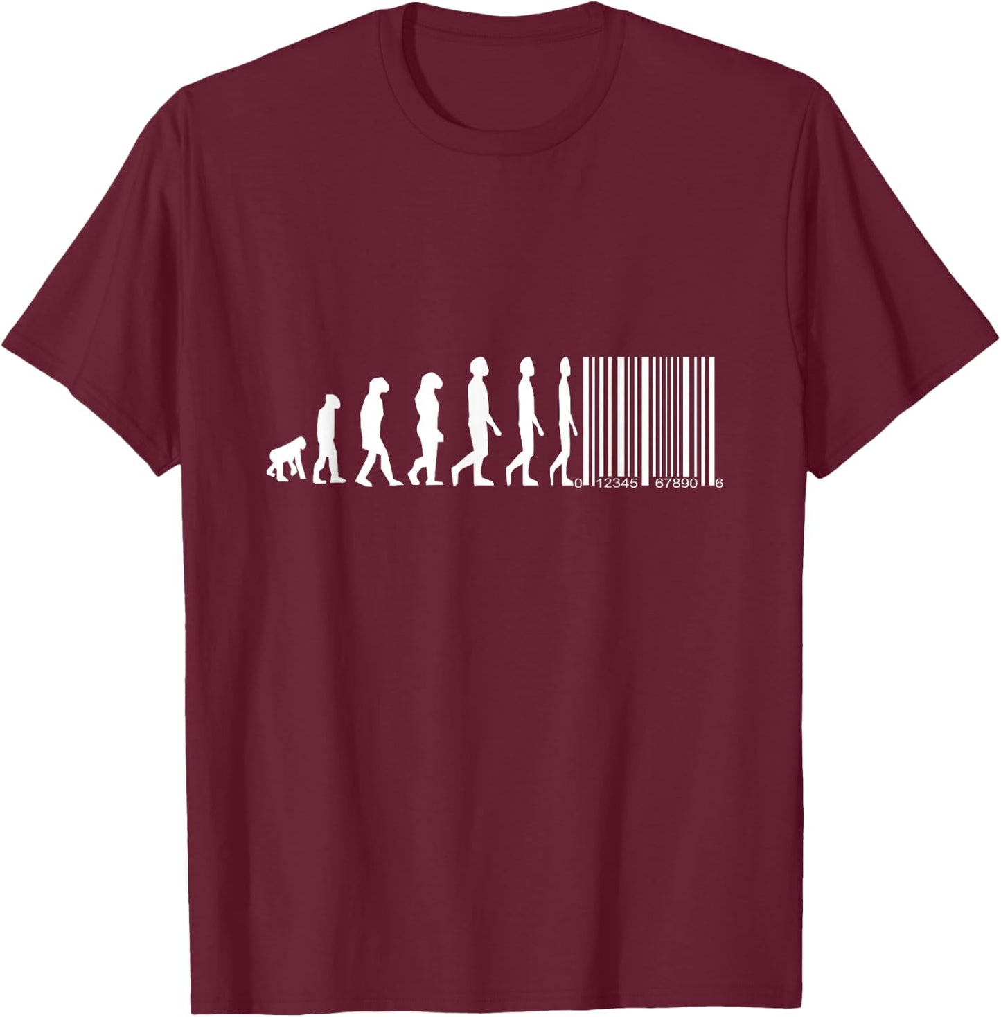 Evolution von Affen zum Menschen mit Barcode T-Shirt - T-Shirt | Maroon