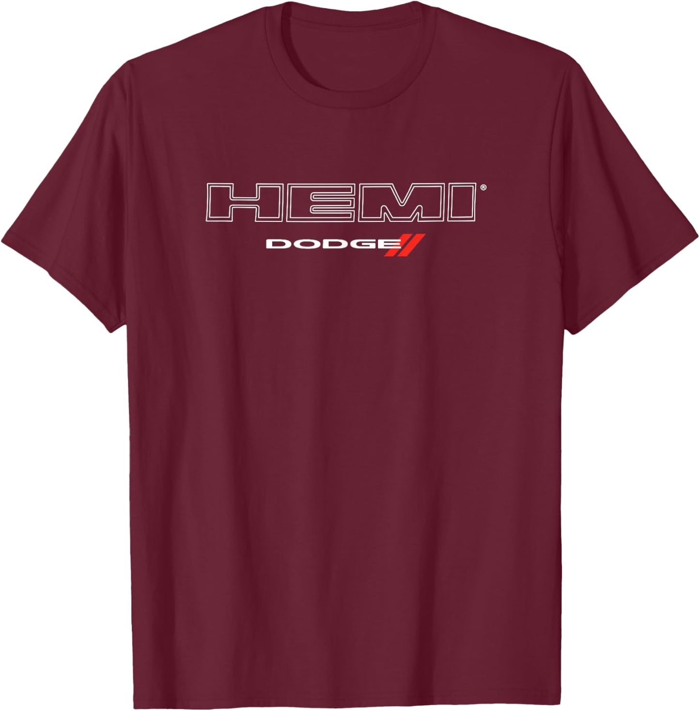 Dodge HEMI Light Wordmark Logo - Black, Small, , Short Sleeve, Classic Fit, Cotton Blend, Casual Modern, Automotive Theme T-Shirt - T-Shirt | Maroon