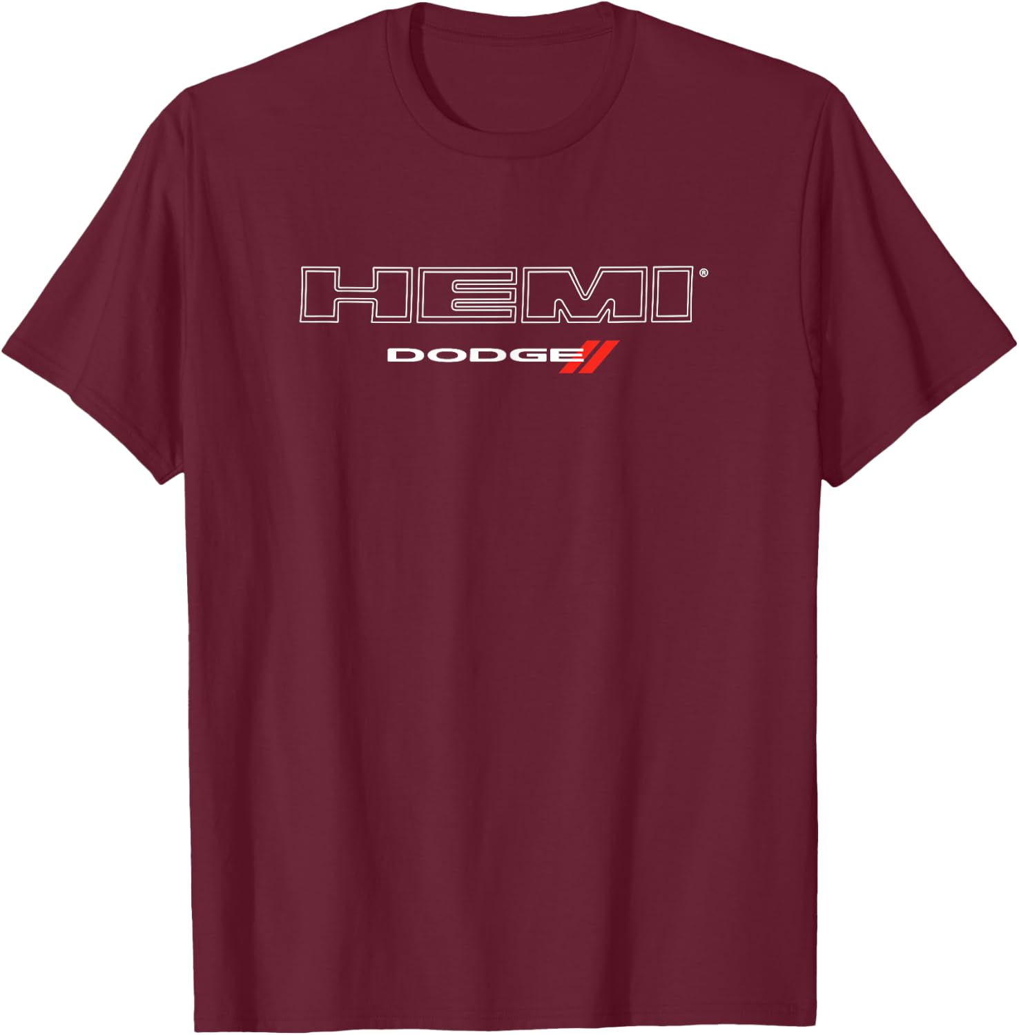 Dodge HEMI Light Wordmark Logo - Black, Small, , Short Sleeve, Classic Fit, Cotton Blend, Casual Modern, Automotive Theme T-Shirt - T-Shirt | Maroon