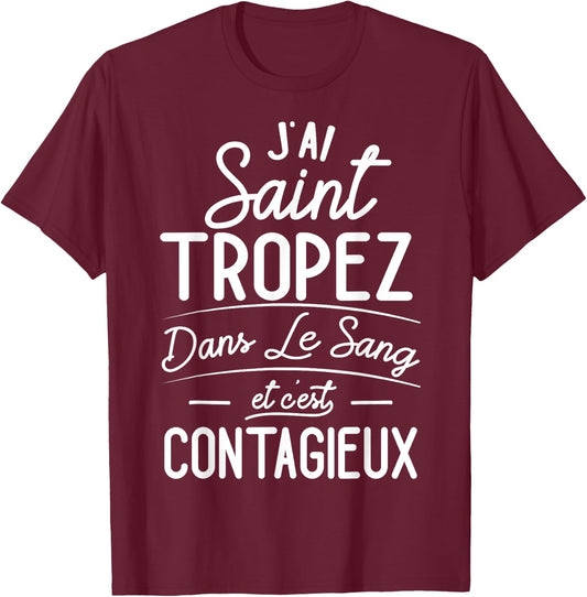 Saint-Tropez In The Blood Gift Tropéziens , Black, S T-Shirt - T-Shirt | Maroon