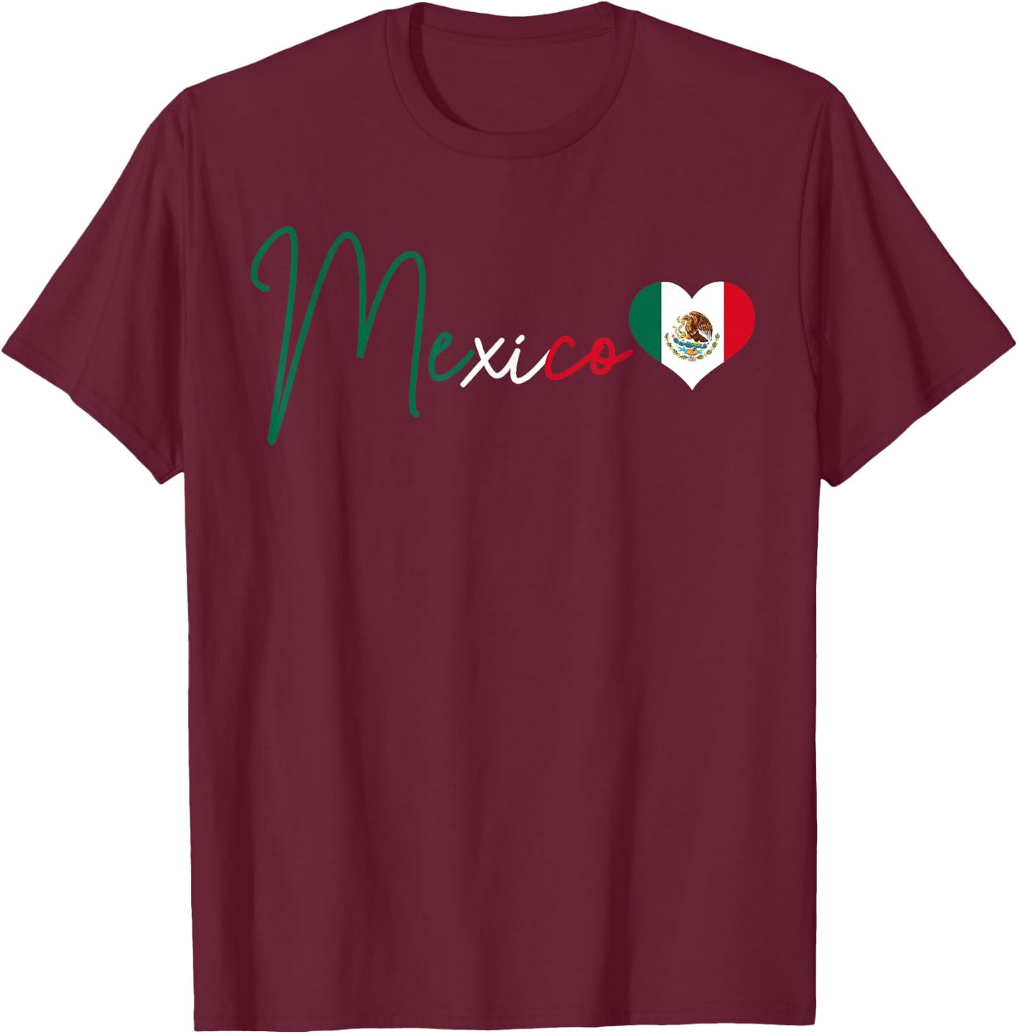 Mexico Mexican Flag Vintage Pride Mexico Heart T-Shirt - T-Shirt | Maroon