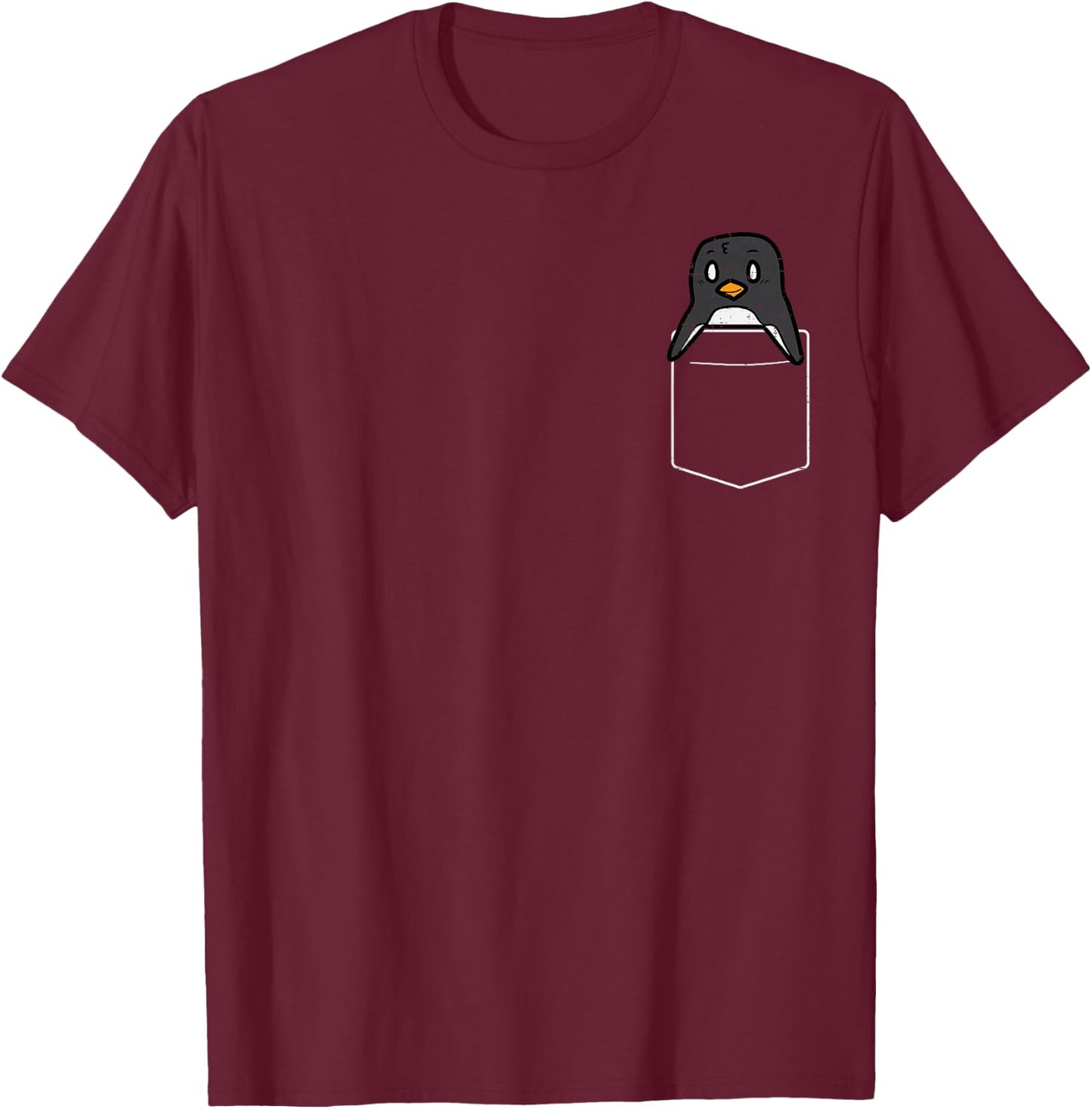 Penguin Peeking Pocket Cute Animal Lover Men Women Kids Boys T-Shirt - T-Shirt | Maroon
