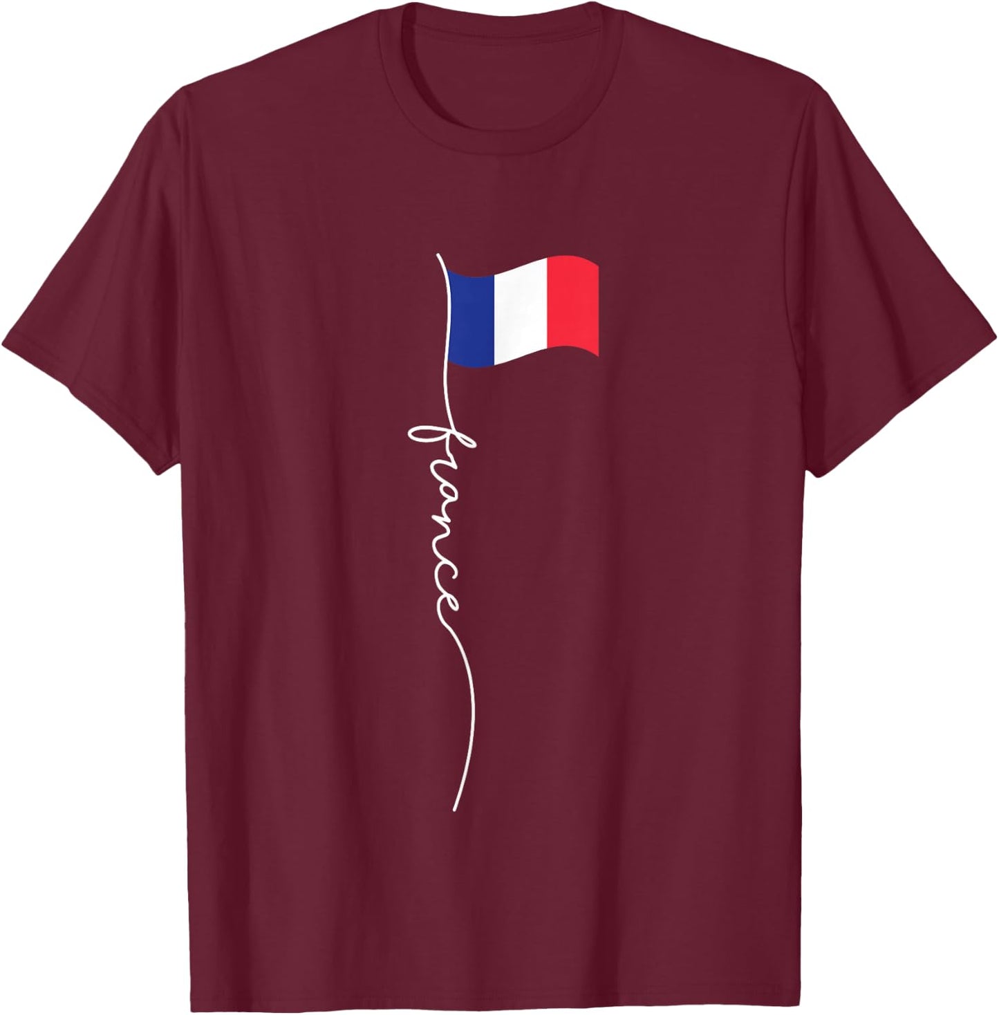 France Signature Flag Pole - Elegant Patriotic French Flag Small T-Shirt - T-Shirt | Maroon
