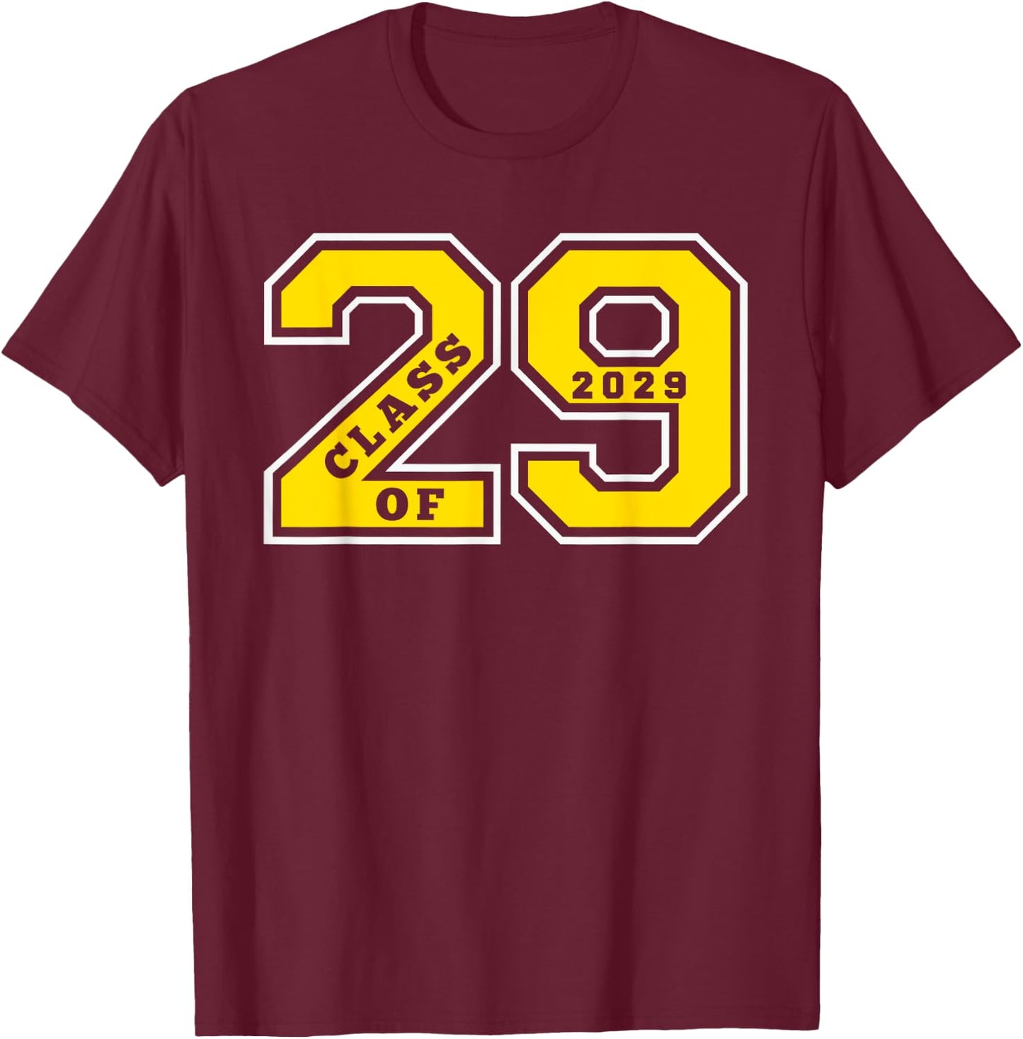 Class of 2029 - Letterman Style Gold Swag Class of 29 Gift 2 T-Shirt - T-Shirt | Maroon