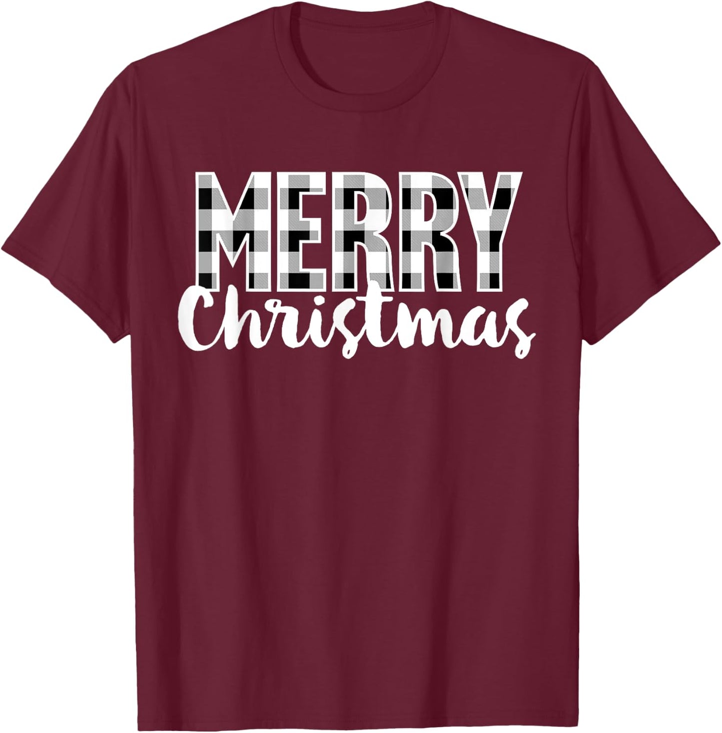 Merry Christmas Shirt Women Men Kids Cool Buffalo Plaid Xmas T-Shirt - T-Shirt | Maroon