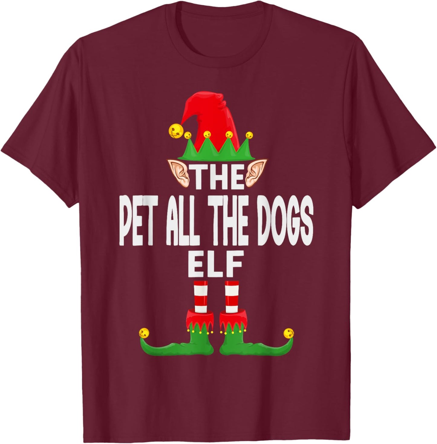 The Pet All The Dogs Elf Family Christmas Pajama Party T-Shirt - T-Shirt | Maroon