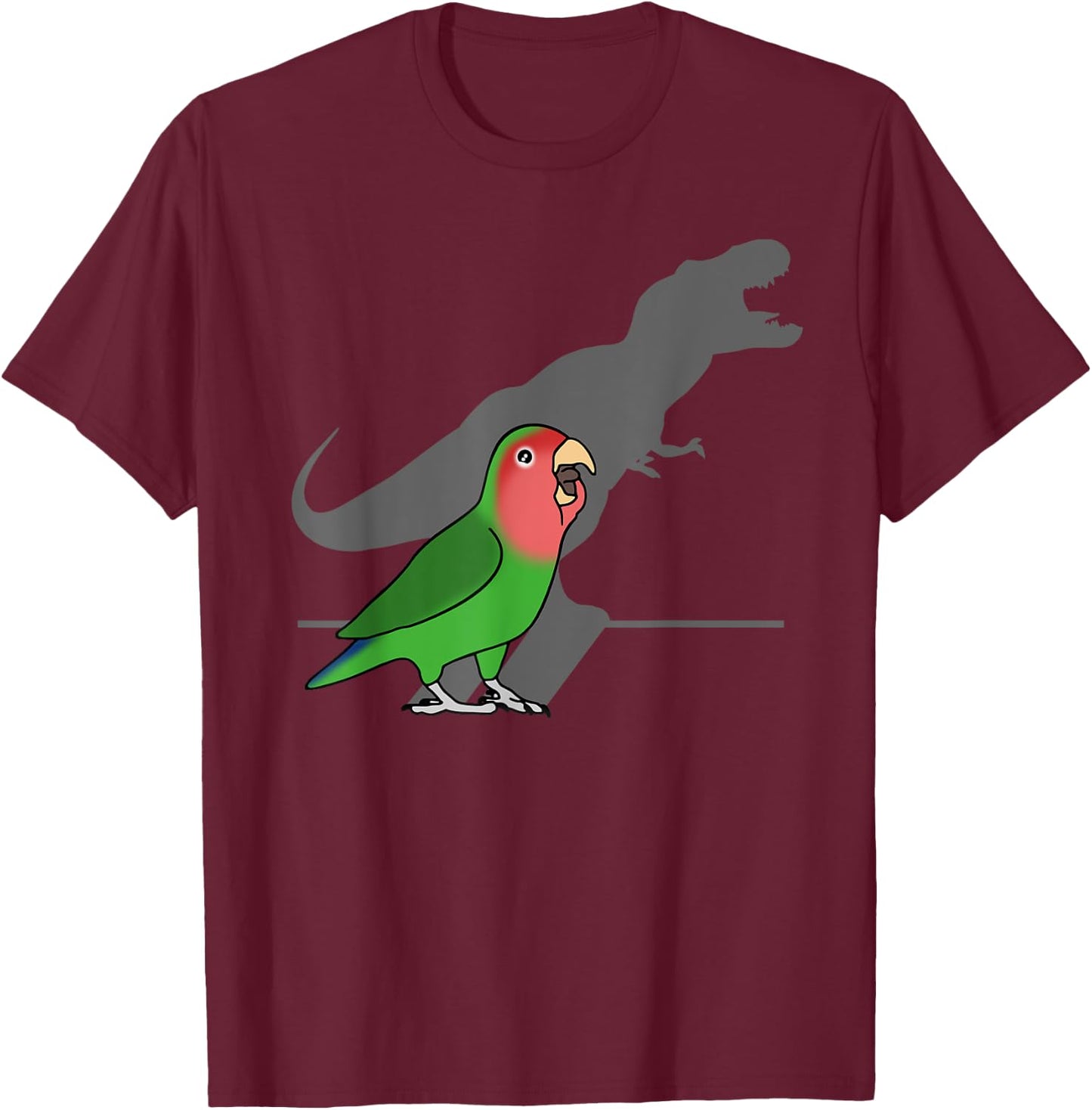 Funny Dinosaur T-Rex Shadow Rosy faced Green Lovebird T-Shirt - T-Shirt | Maroon