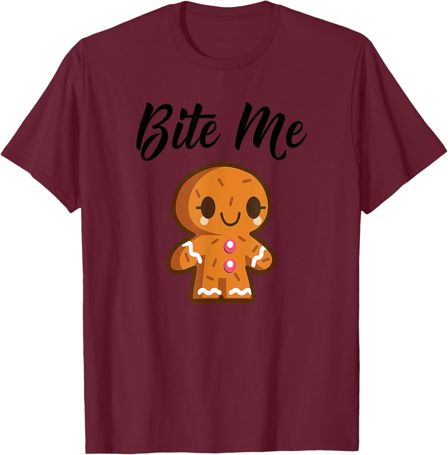 Gingerbread Man Christmas Bite Me Humorous Holiday T-Shirt - T-Shirt | Maroon