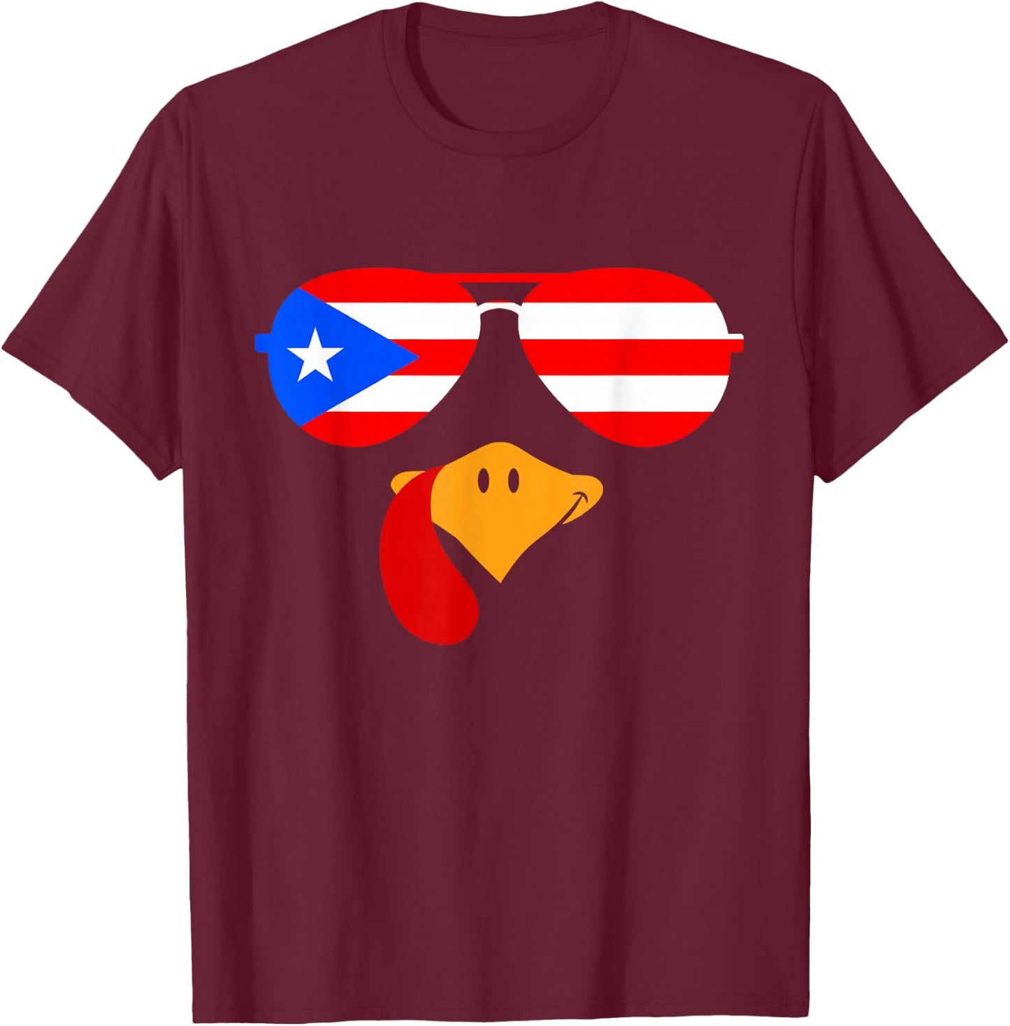 Turkey Face Thanksgiving For Boys Puerto Rico Flag Boricua T-Shirt - T-Shirt | Maroon