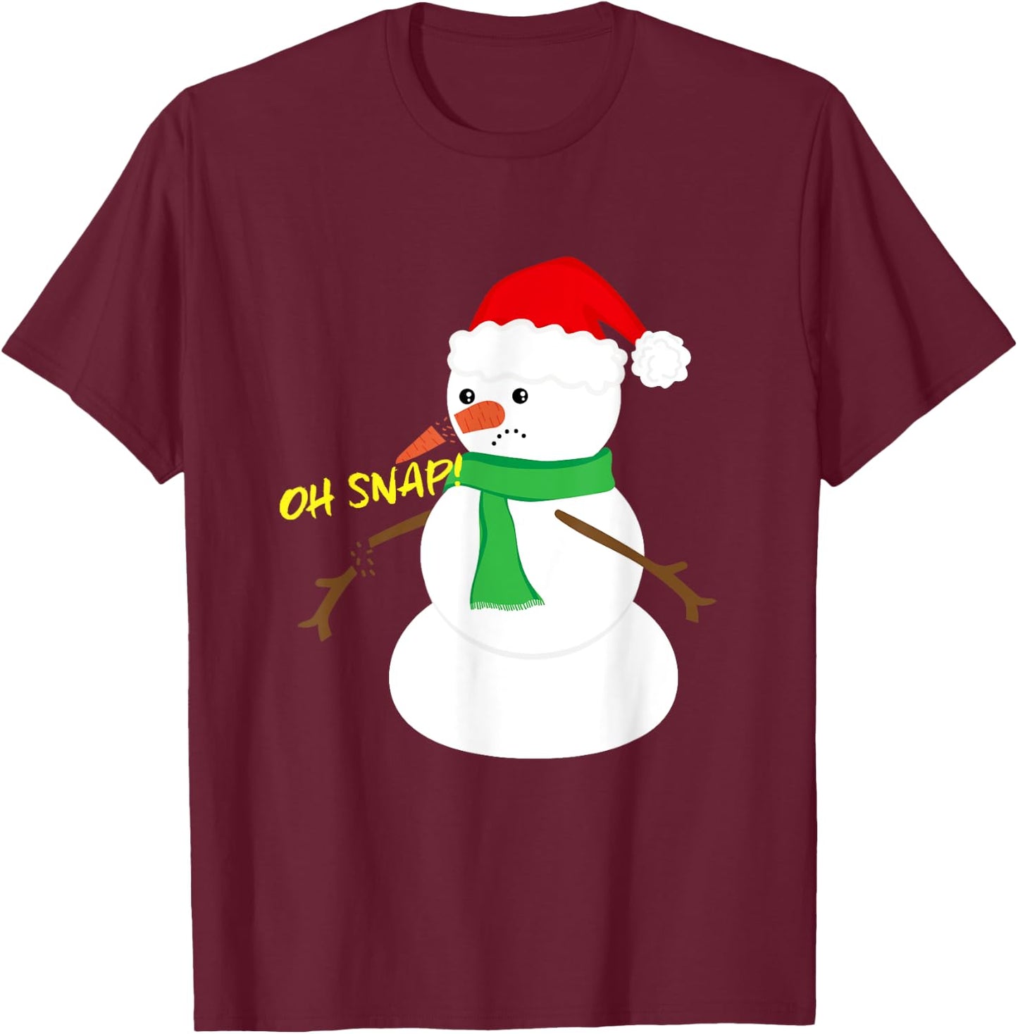 Oh Snap! Broken Nose Arm Snowman Christmas T-Shirt - T-Shirt | Maroon