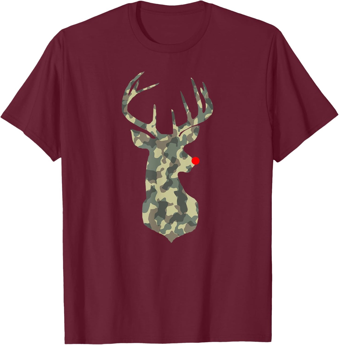 Christmas Holiday Rudolf Reindeer Red Nose camo hunting T-Shirt - T-Shirt | Maroon