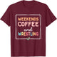 Weekends Coffee & Wrestling Funny Leopard Retro Mom Wrestler T-Shirt - T-Shirt | Maroon