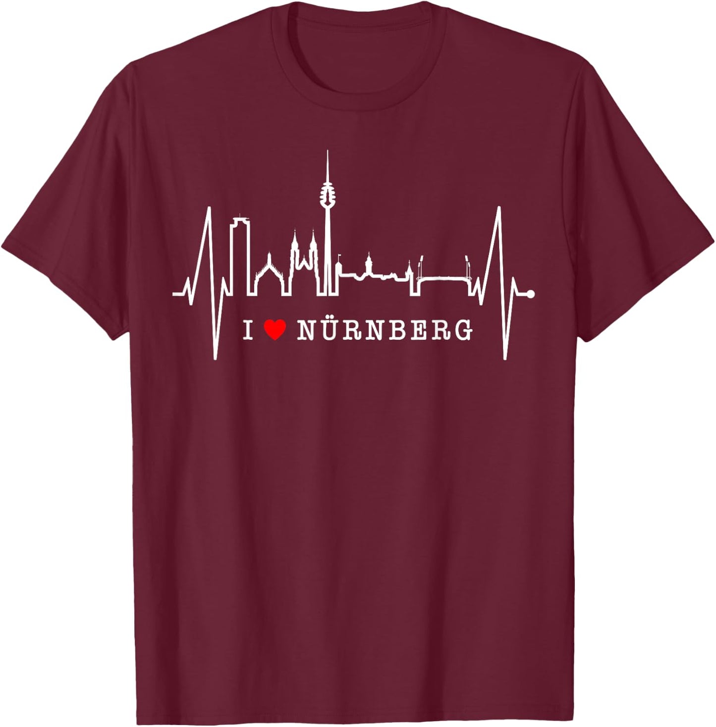 Nürnberg Skyline Herzschlag Fan Herz Liebe I Love Nürnberg T-Shirt - T-Shirt | Maroon