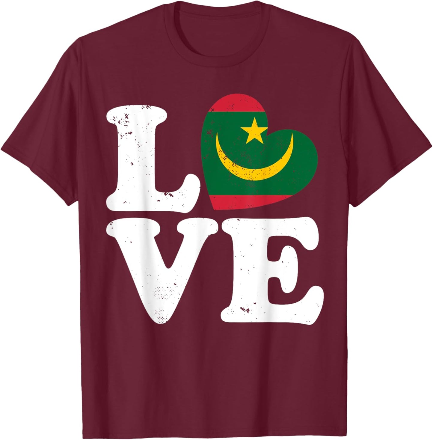 Love Heart Mauritania Proud Mauritania Flag T-Shirt - T-Shirt | Maroon