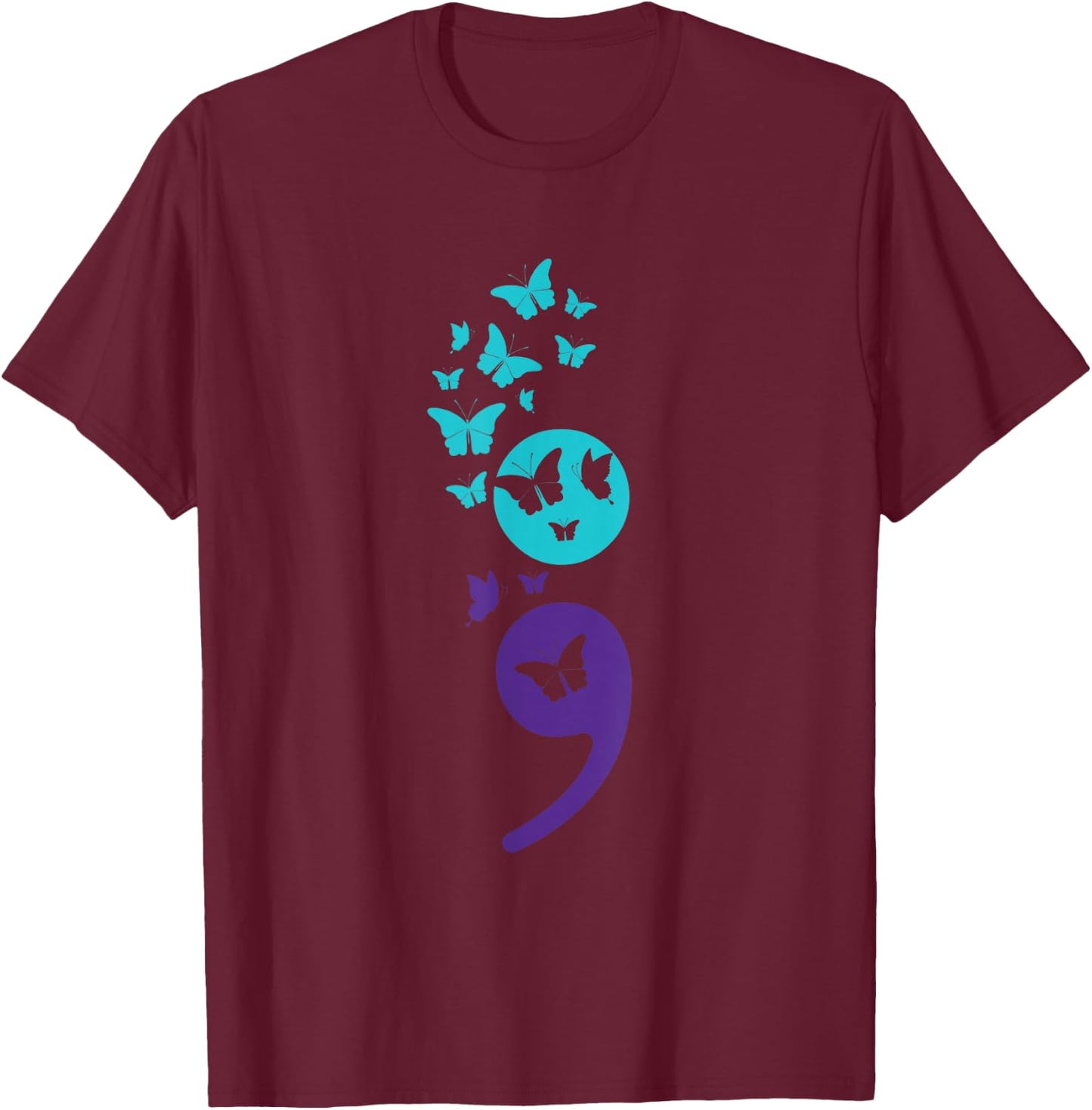 Butterfly Semicolon Suicide Awareness Mental Health T-Shirt - T-Shirt | Maroon