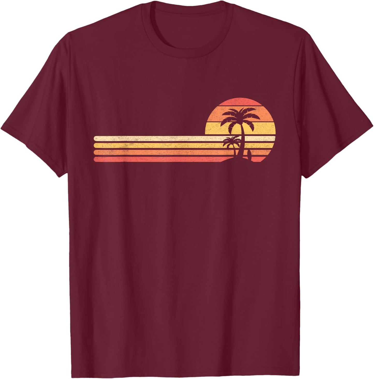 Palm Tree Retro Vintage Tropical Island Beach Vacation Surf Men Women Girls Kids T-Shirt - T-Shirt | Maroon