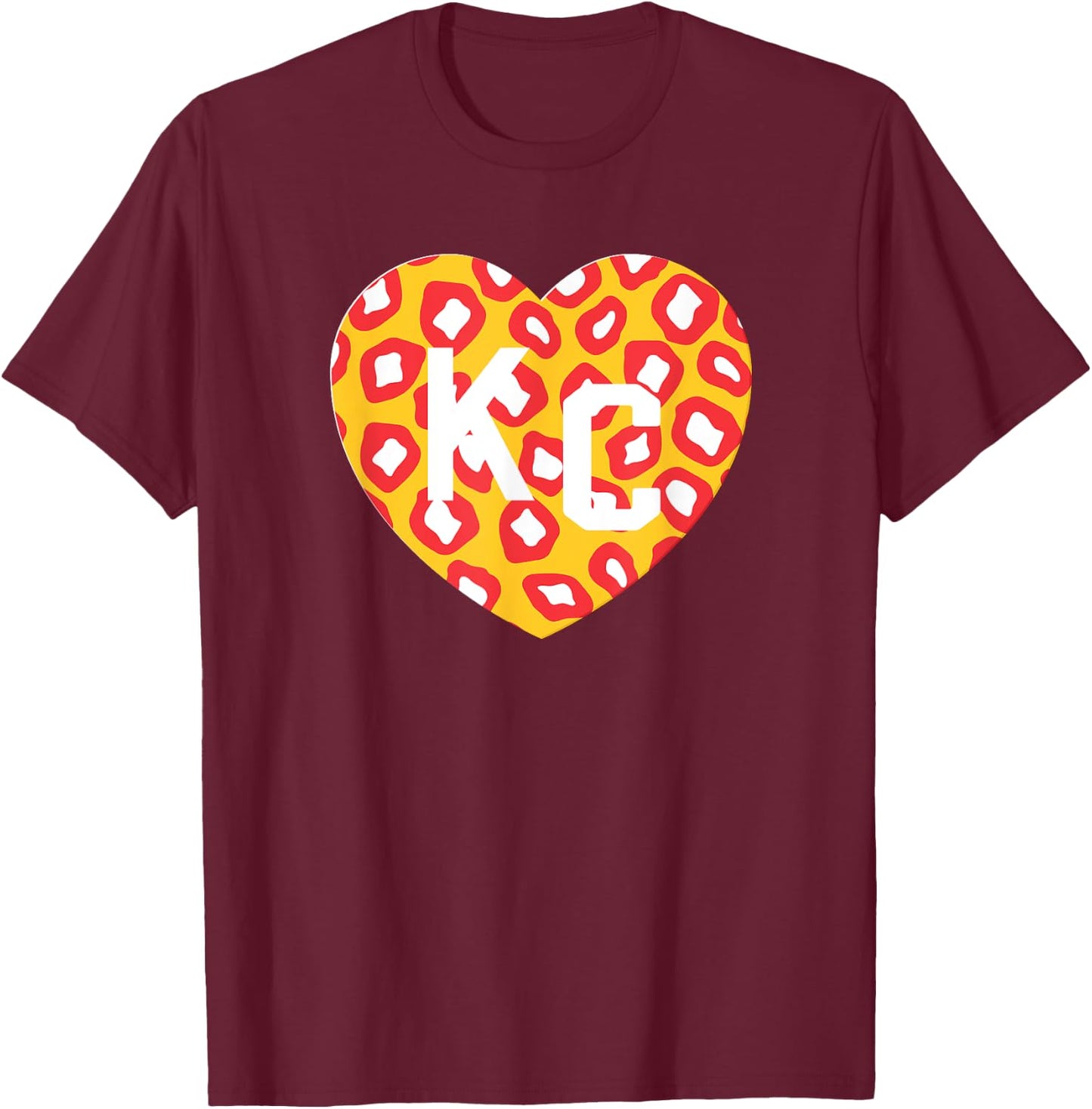 KC Heart Red/Yellow Animal Print Kansas City Hearts Kc Heart T-Shirt - T-Shirt | Maroon