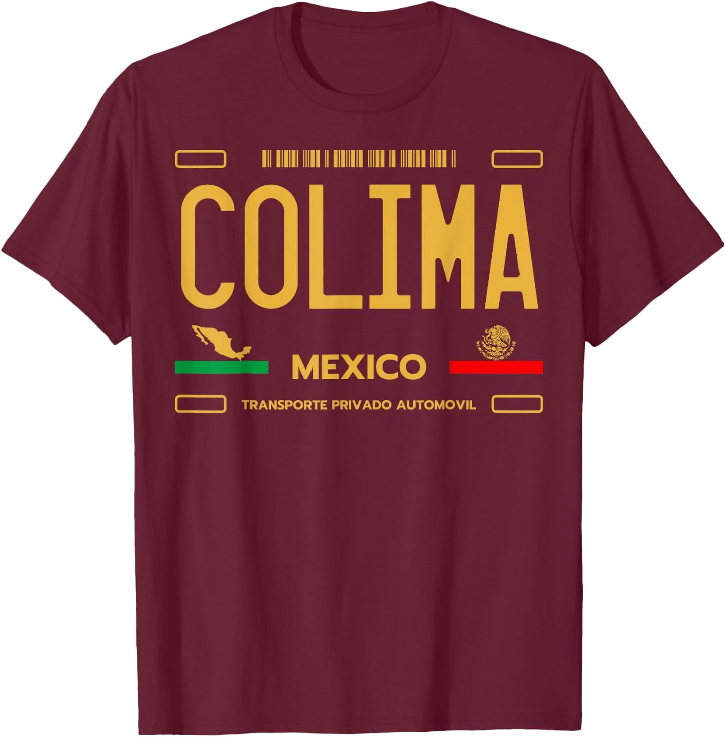 Colima Mexico License Plate Aesthetic, Colima T-Shirt - T-Shirt | Maroon