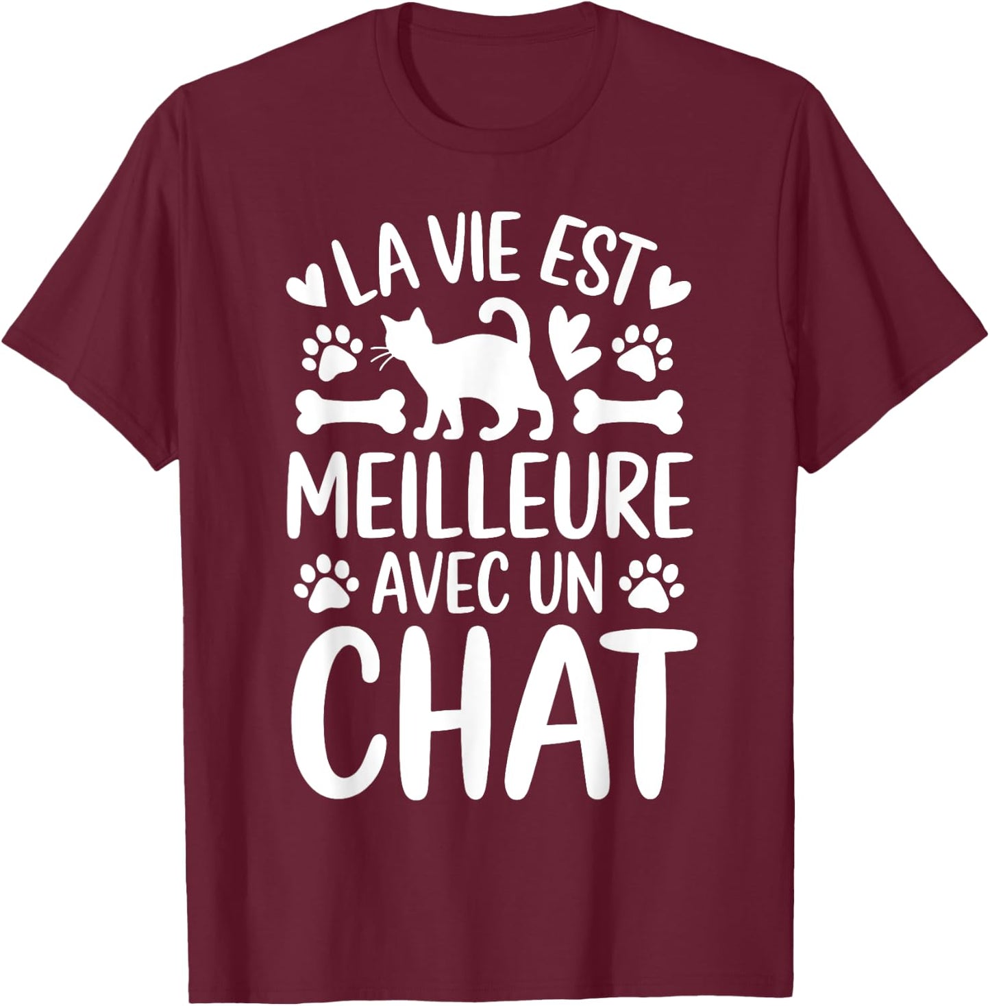 Cat Design Woman Girl Teen Life with a Cat Kitten , Black, S T-Shirt - T-Shirt | Maroon