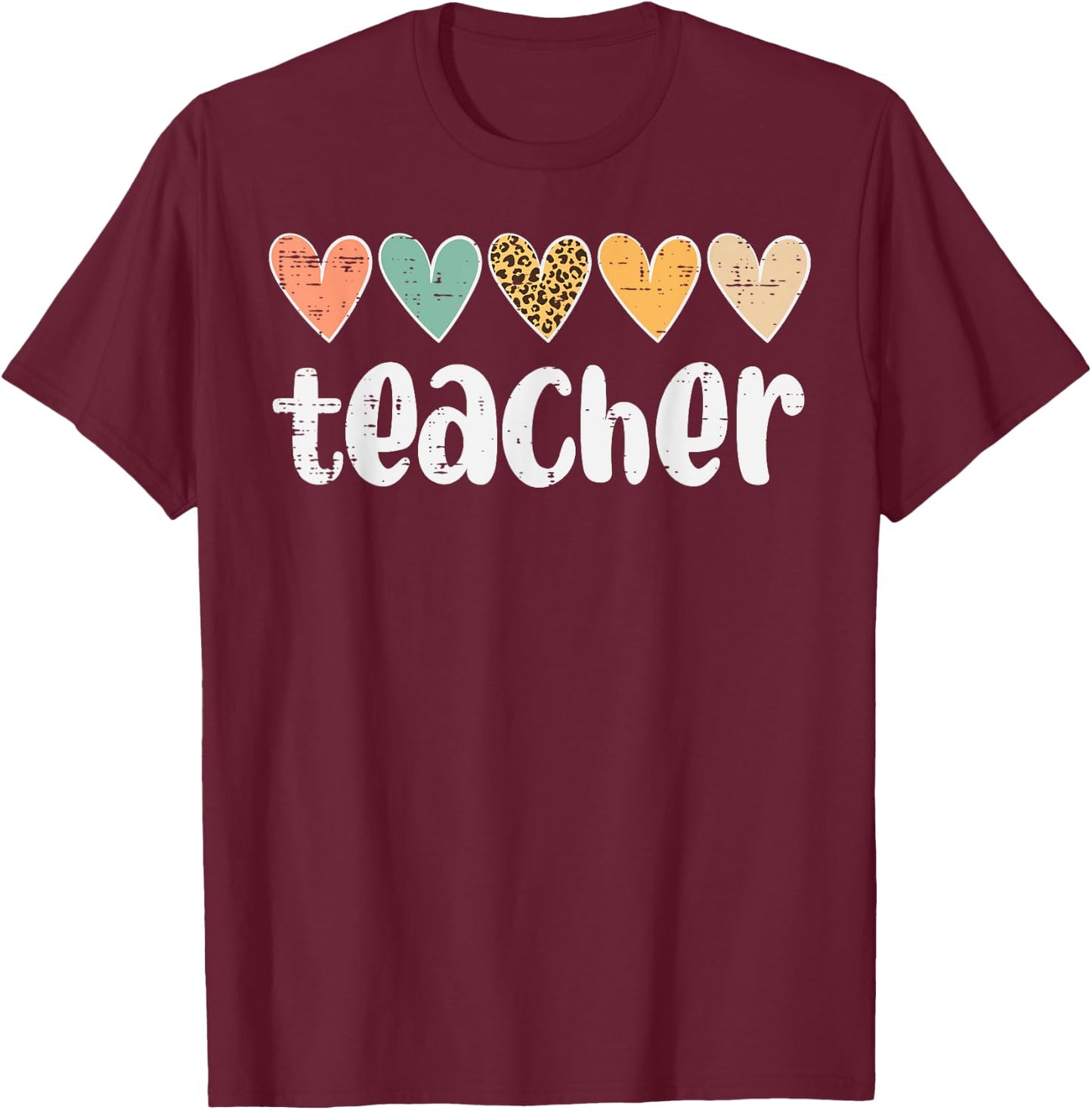 Teacher Hearts Leopard Love Appreciation Educator Women T-Shirt - T-Shirt | Maroon