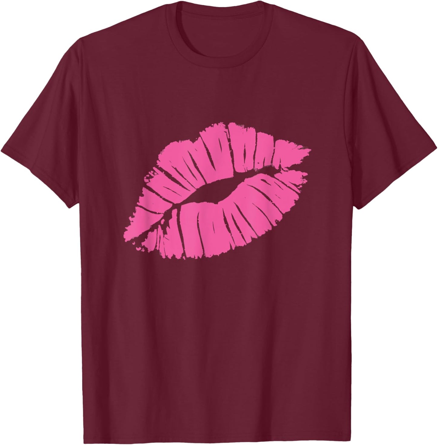 Bold Pink Lip Kiss Love Yourself Empowerment in 80s Style T-Shirt - T-Shirt | Maroon