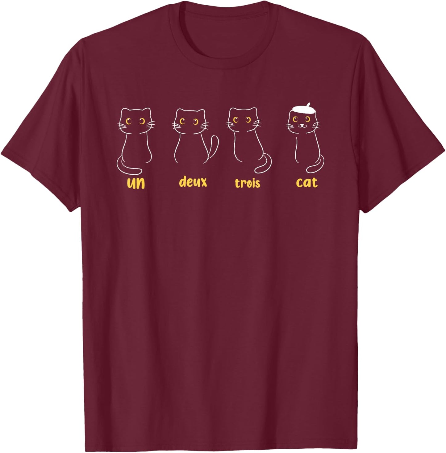 Funny Un Deux Trois Cat , Cute french Cat lover T-Shirt - T-Shirt | Maroon