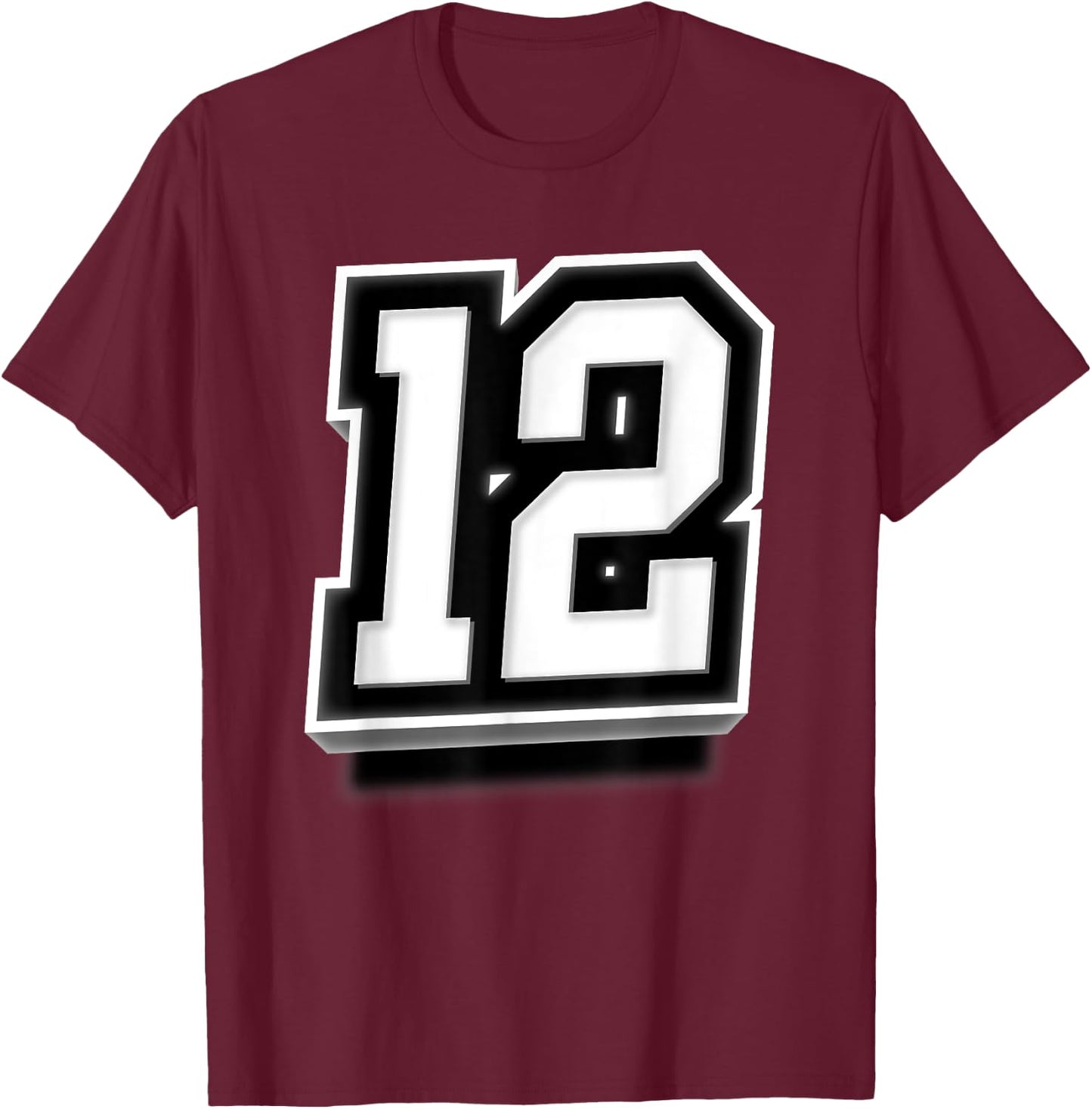 Number 12 Sports Team Fan T-Shirt - T-Shirt | Maroon