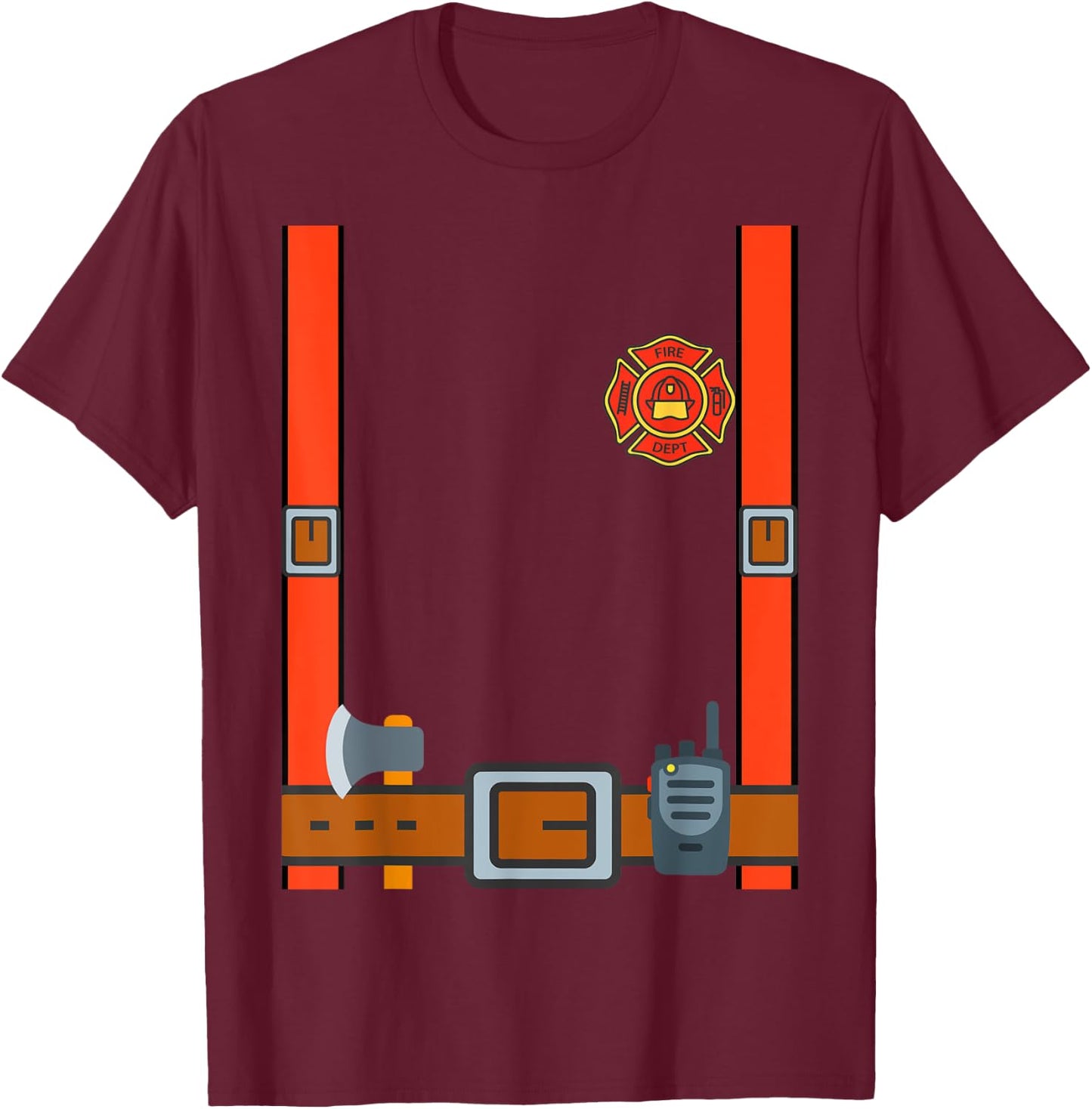 Fireman Halloween DIY Firefighter Uniform Costume Dressup T-Shirt - T-Shirt | Maroon