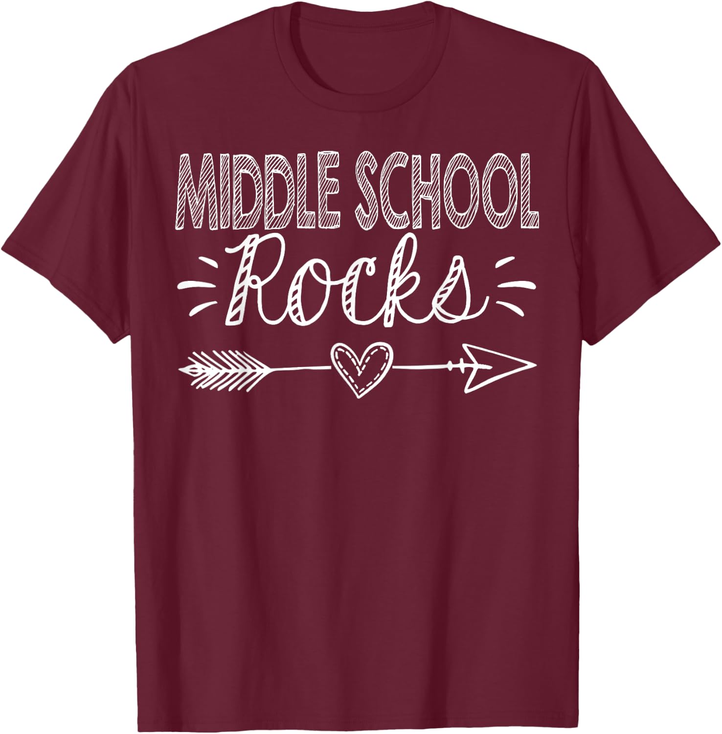 Middle School Back To School Matching Group Gift Middle School Rocks 1st Day Of School - Black, Short Sleeve, , Crew Collar, Regular Fit, Small, US Size 6 T-Shirt - T-Shirt | Maroon