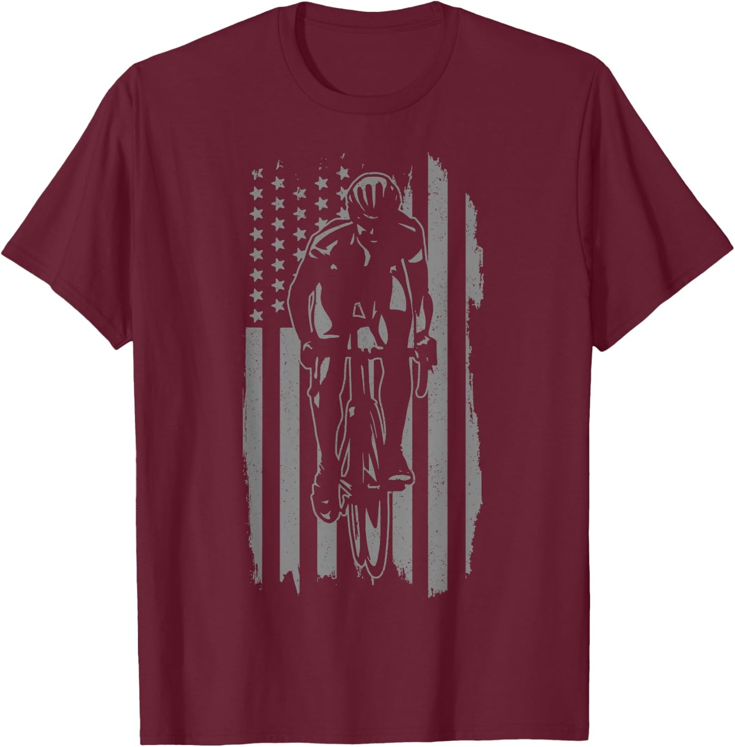 Road Bike Patriotic American Flag Bicycle Cycling Cyclist Men T-Shirt - T-Shirt | Maroon