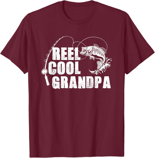 Reel Cool Grandpa - Fishing Gift Dad or Grandpa T-Shirt - T-Shirt | Maroon