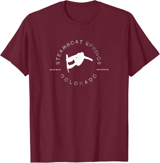Steamboat Springs Colorado Vintage Graphic Snowboard T T-Shirt - T-Shirt | Maroon