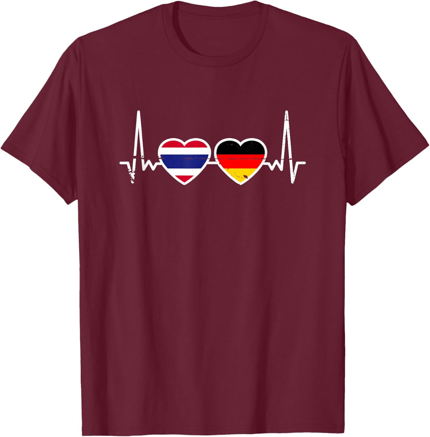 Thailand Deutschland Herzschlag Flagge Deutsch Thailänder T-Shirt - T-Shirt | Maroon