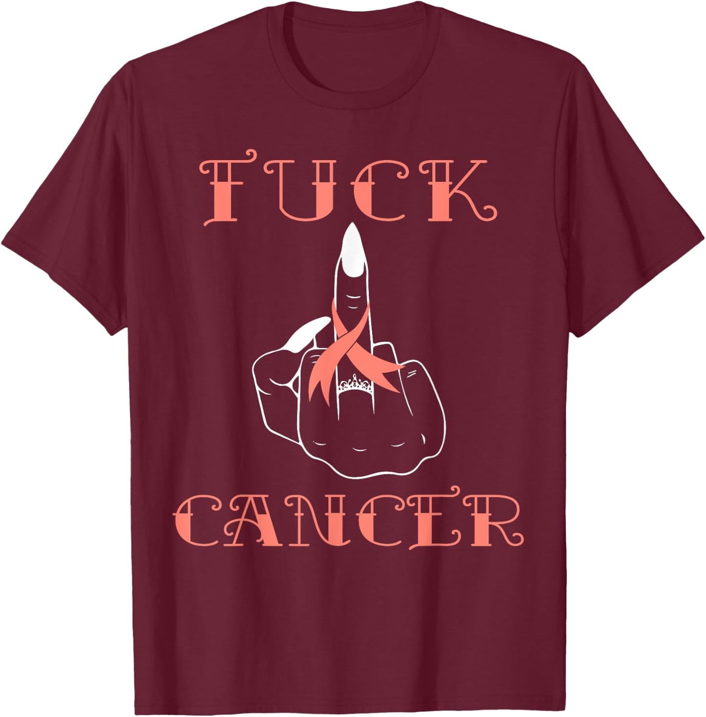 Fuck Cancer Tattoos Survivor Peach Ribbon Uterine Cancer T-Shirt - T-Shirt | Maroon