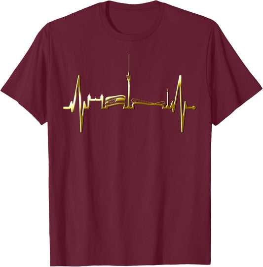 Stuttgart Skyline Heartbeat Fan Heart Love I Love Stuttgart , black T-Shirt - T-Shirt | Maroon